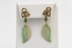 Jade Leaf Diamond Dangling Drop Earrings
