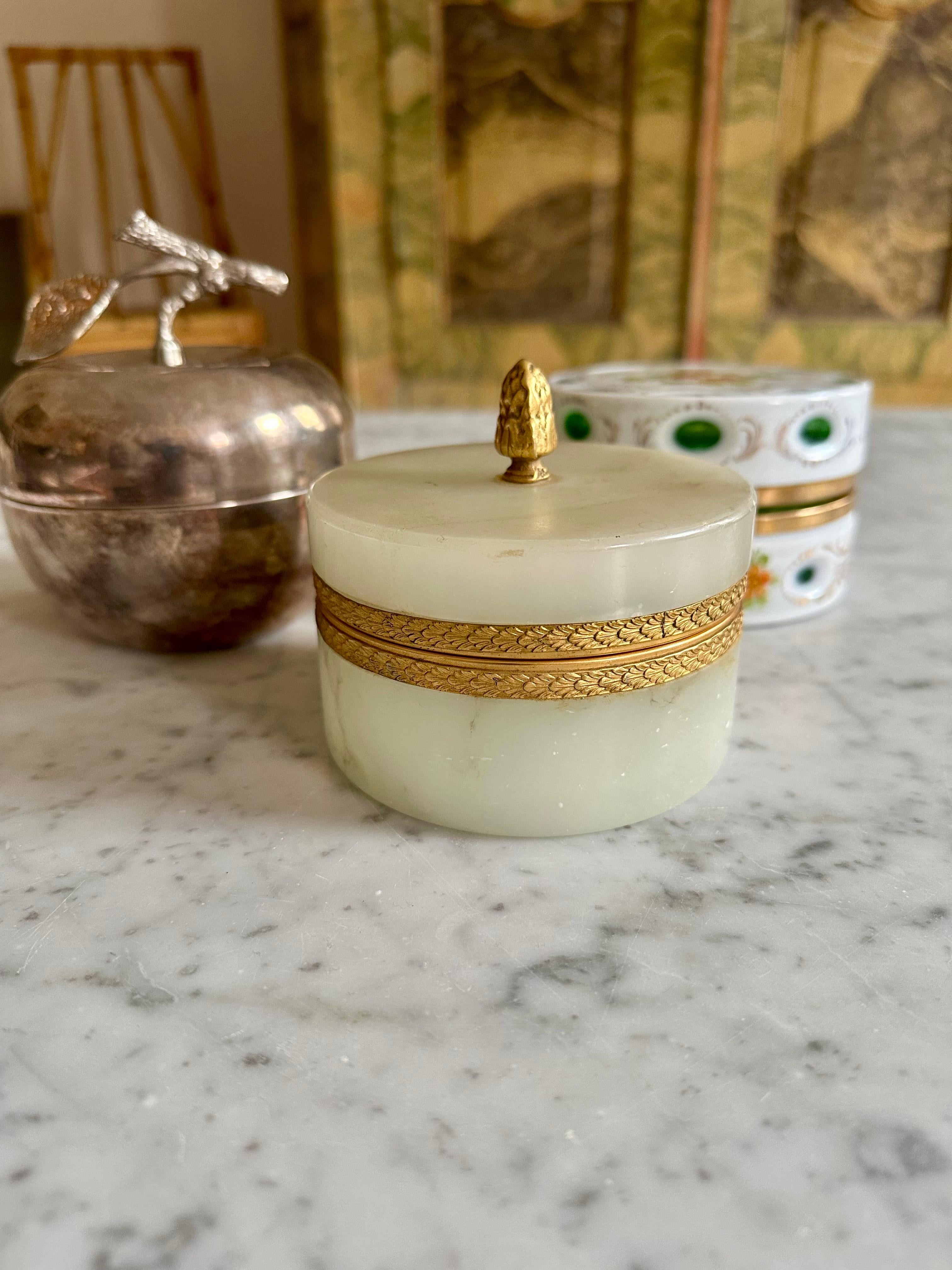 Jade Marvel: Italian Mid Century Marble Lidded Jar with Gilded Accents 6