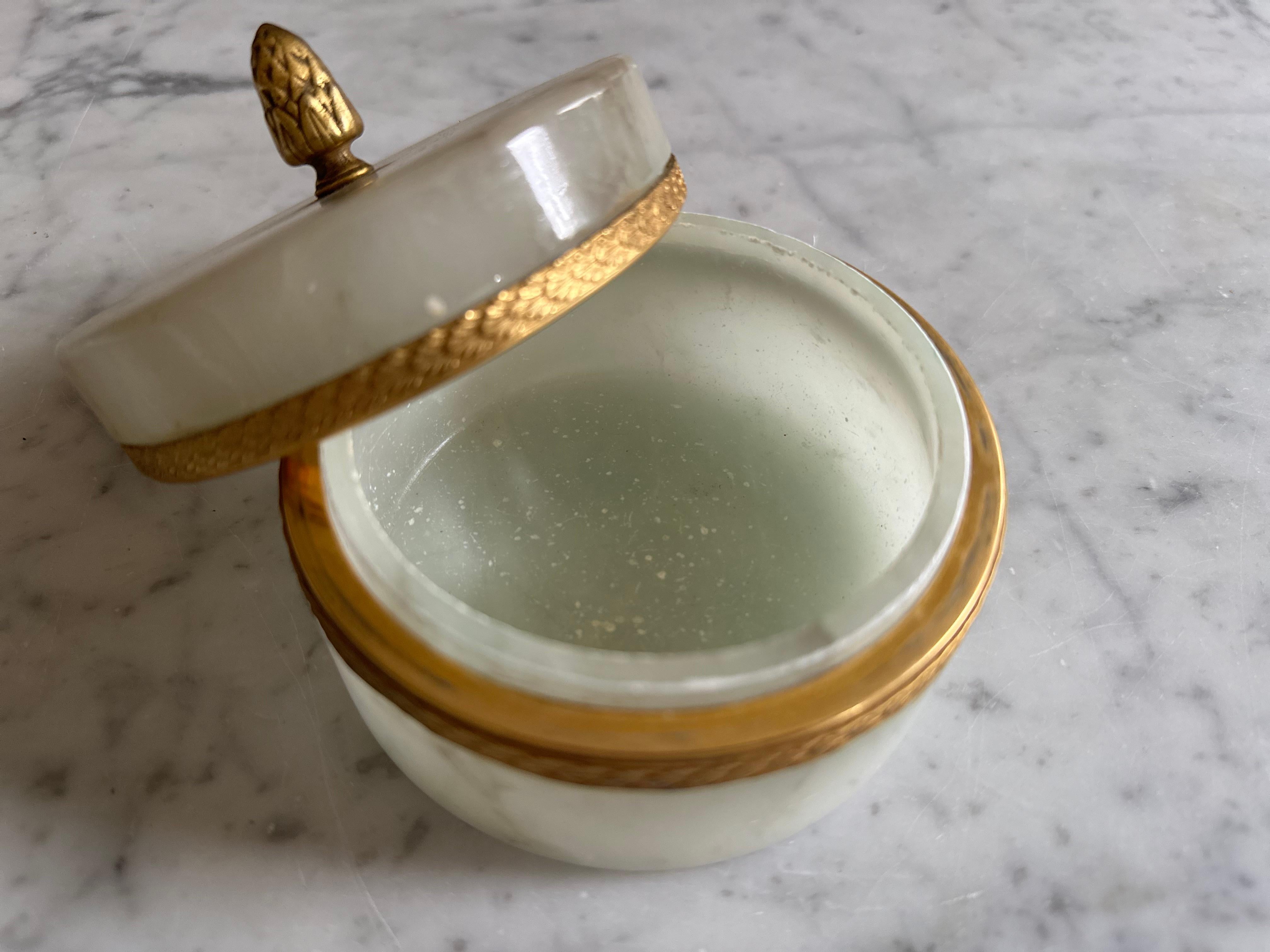 Jade Marvel: Italian Mid Century Marble Lidded Jar with Gilded Accents 1