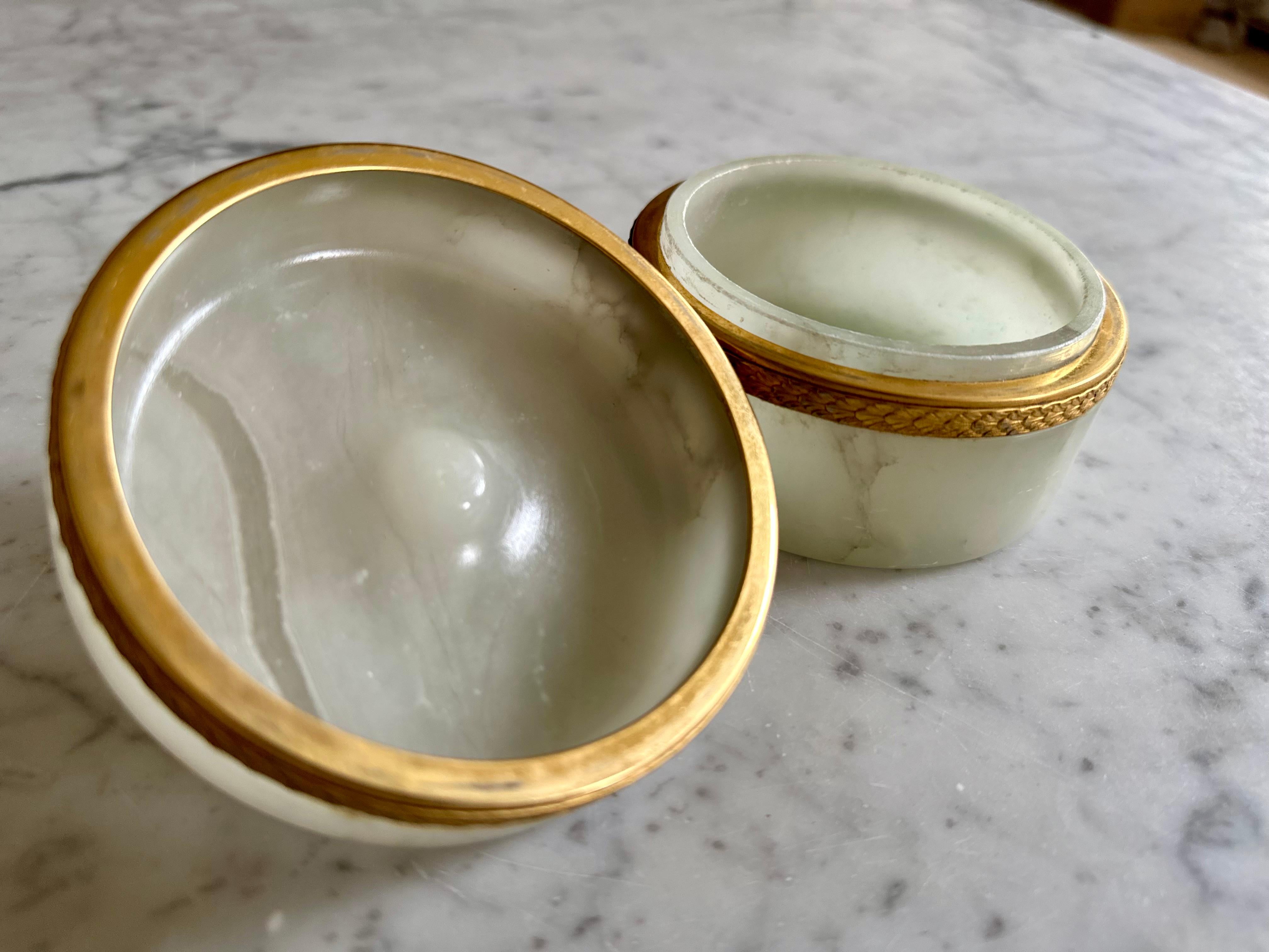 Jade Marvel: Italian Mid Century Marble Lidded Jar with Gilded Accents 2