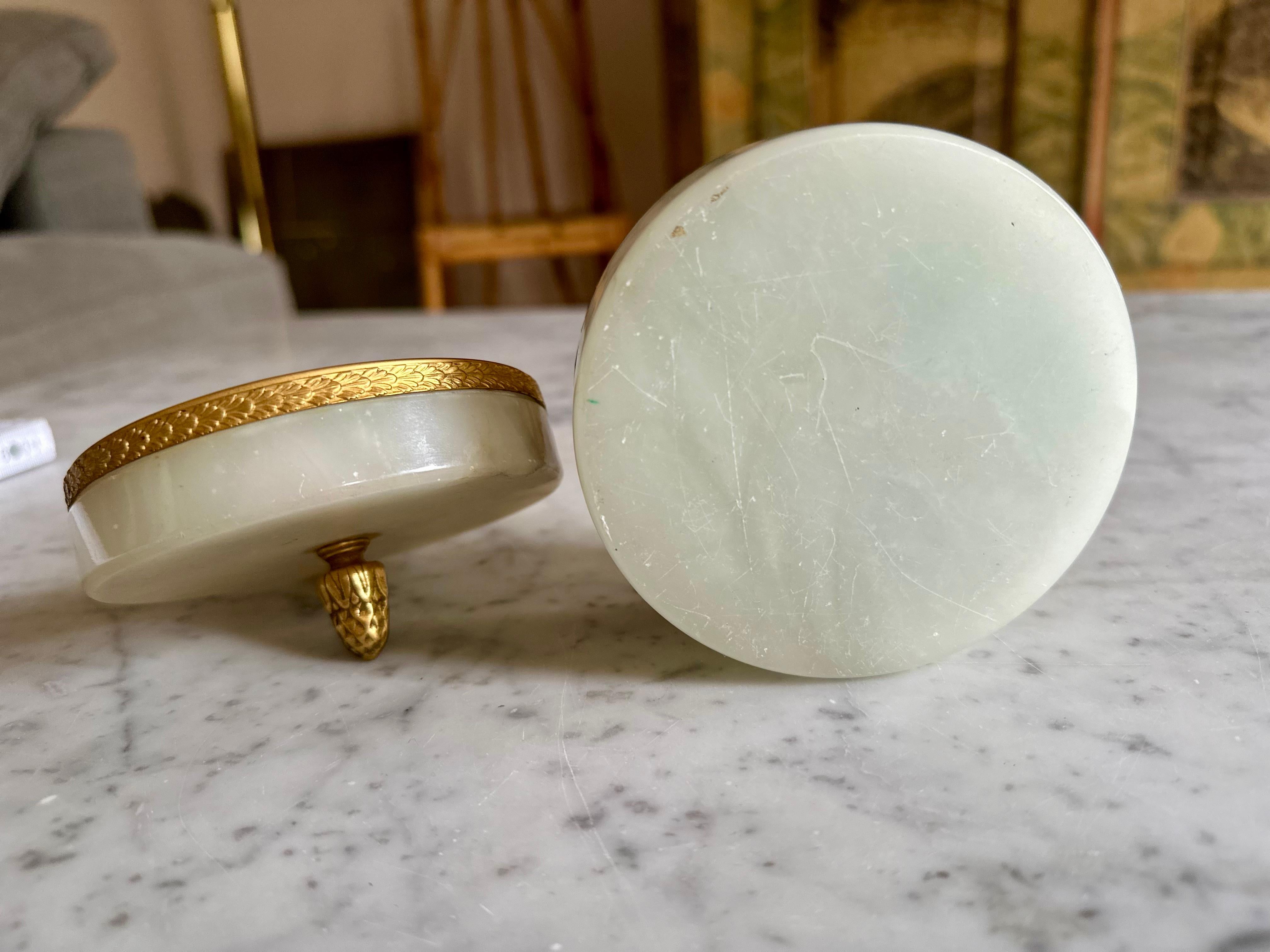 Jade Marvel: Italian Mid Century Marble Lidded Jar with Gilded Accents 3