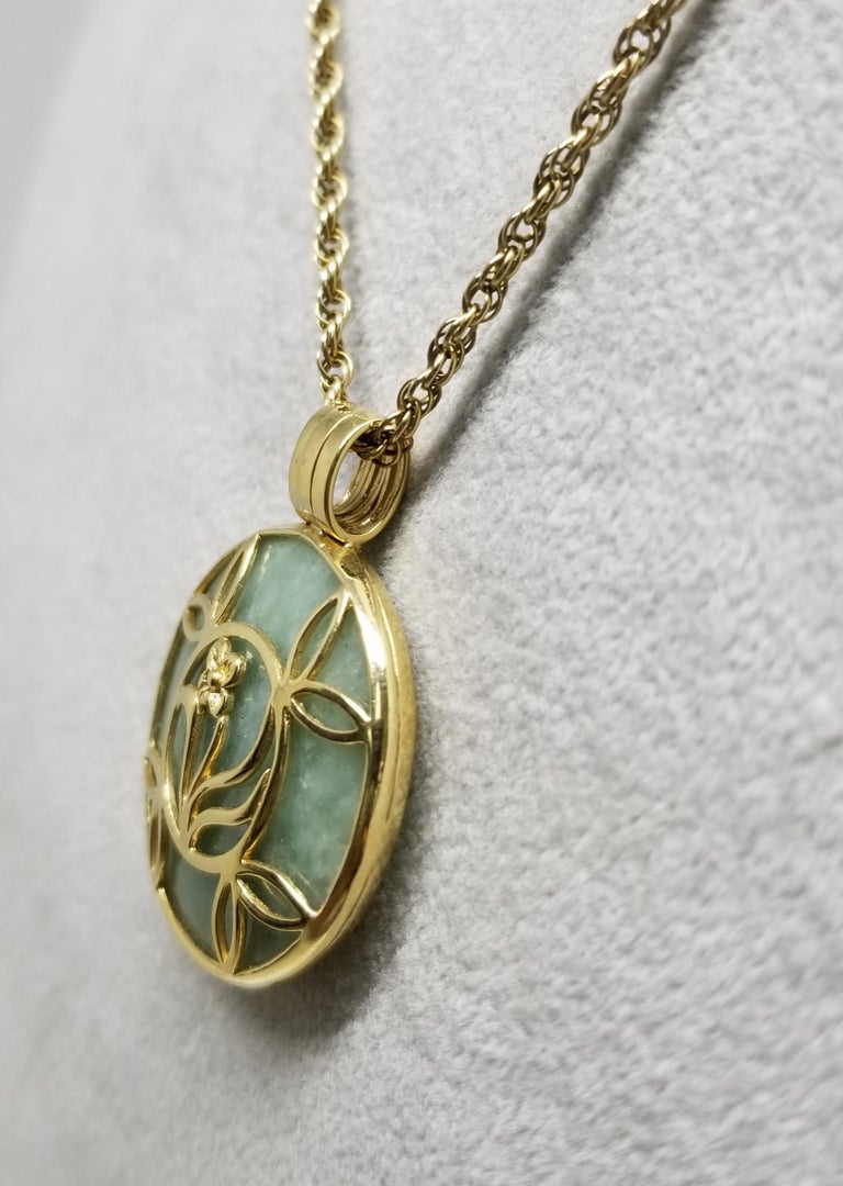 Jade "Medallion" 14 Karat Gold Pendant on Rope Chain at 1stDibs 14