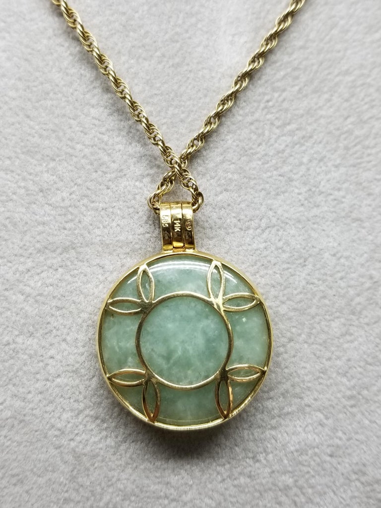Jade "Medallion" 14 Karat Gold Pendant on Rope Chain at 1stDibs 14