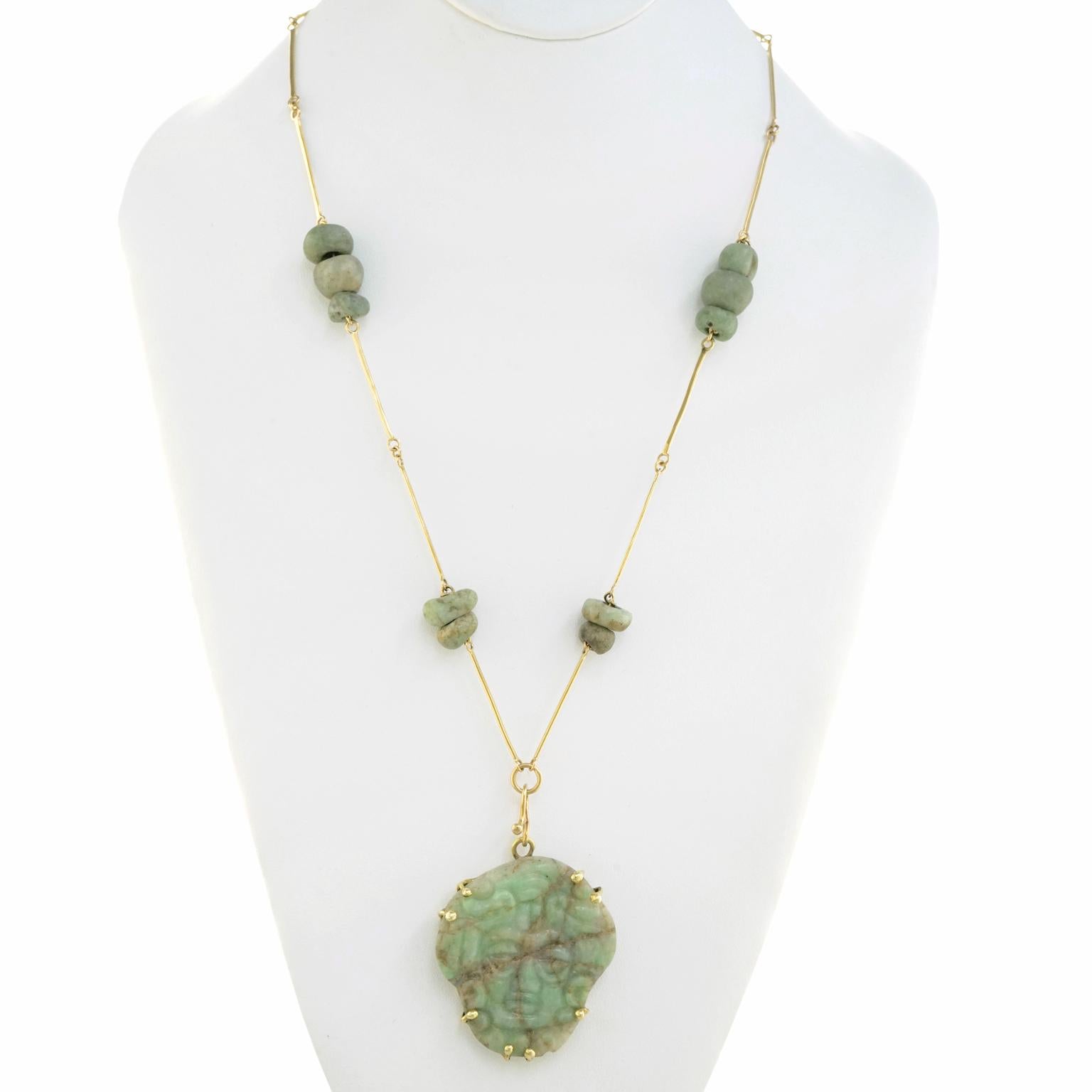 Jade Meso-American Beads and Carving Pendant Necklace 2