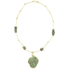 Jade Meso-American Beads and Carving Pendant Necklace
