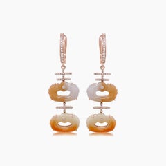 Jade Mixed Color & White Diamond 18K Rose Gold Drop Style Earrings