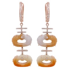 Jade Mixed Color & White Diamond 18K Rose Gold Drop Style Earrings