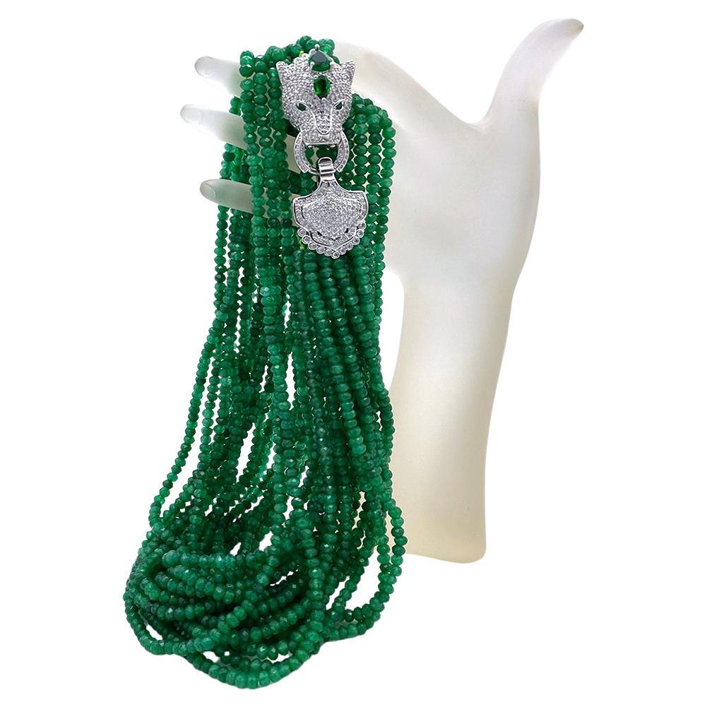 Jade Multi-Strand Necklace with Leopard Clasp  For Sale