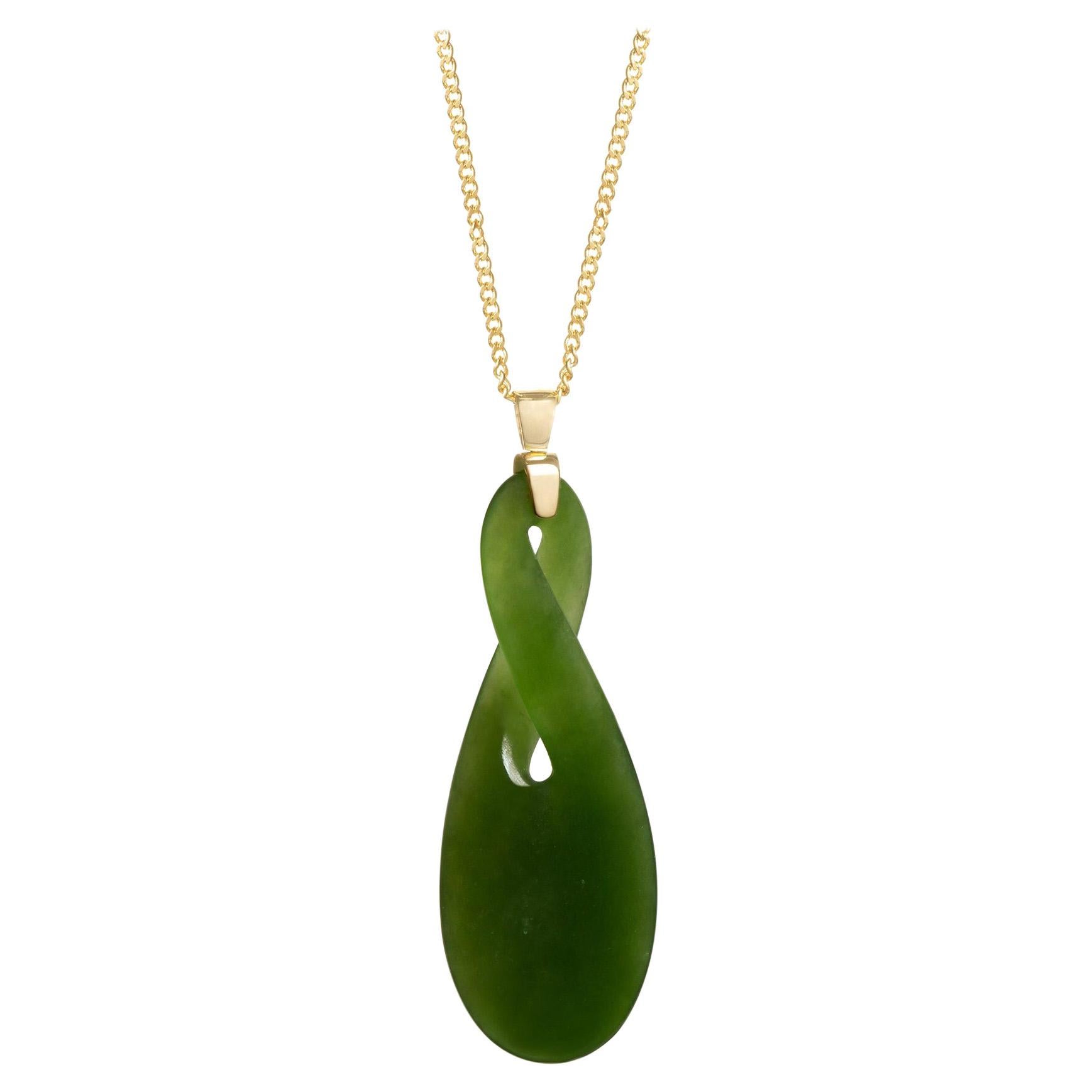
This Jade T twist necklace is  simple in shape, yet the stone has a gorgeous dip dyed look to it. With a more translucent green at the top where it meets the gold bale, giving it an effervescent look.  And its from New Zealand too .



Jade is