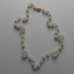 Jade Necklace 28" Fine Nephrite Highly Translucent Beads & Interlocking Rings