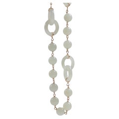 Retro Jade Necklace 28" Fine Nephrite Highly Translucent Beads & Interlocking Rings