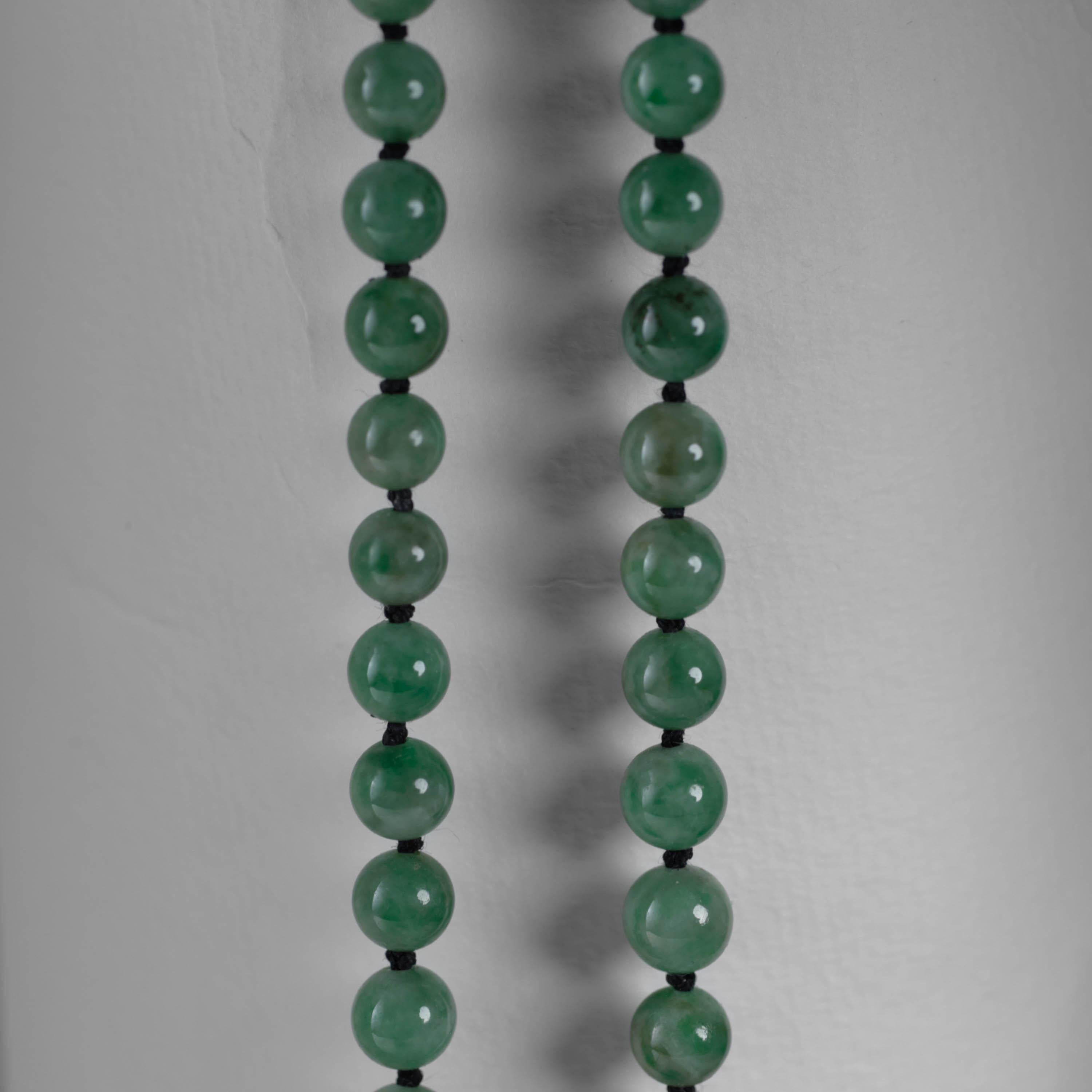 Emerald Green Jade Necklace Certified Untreated, Diamond Clasp, 33