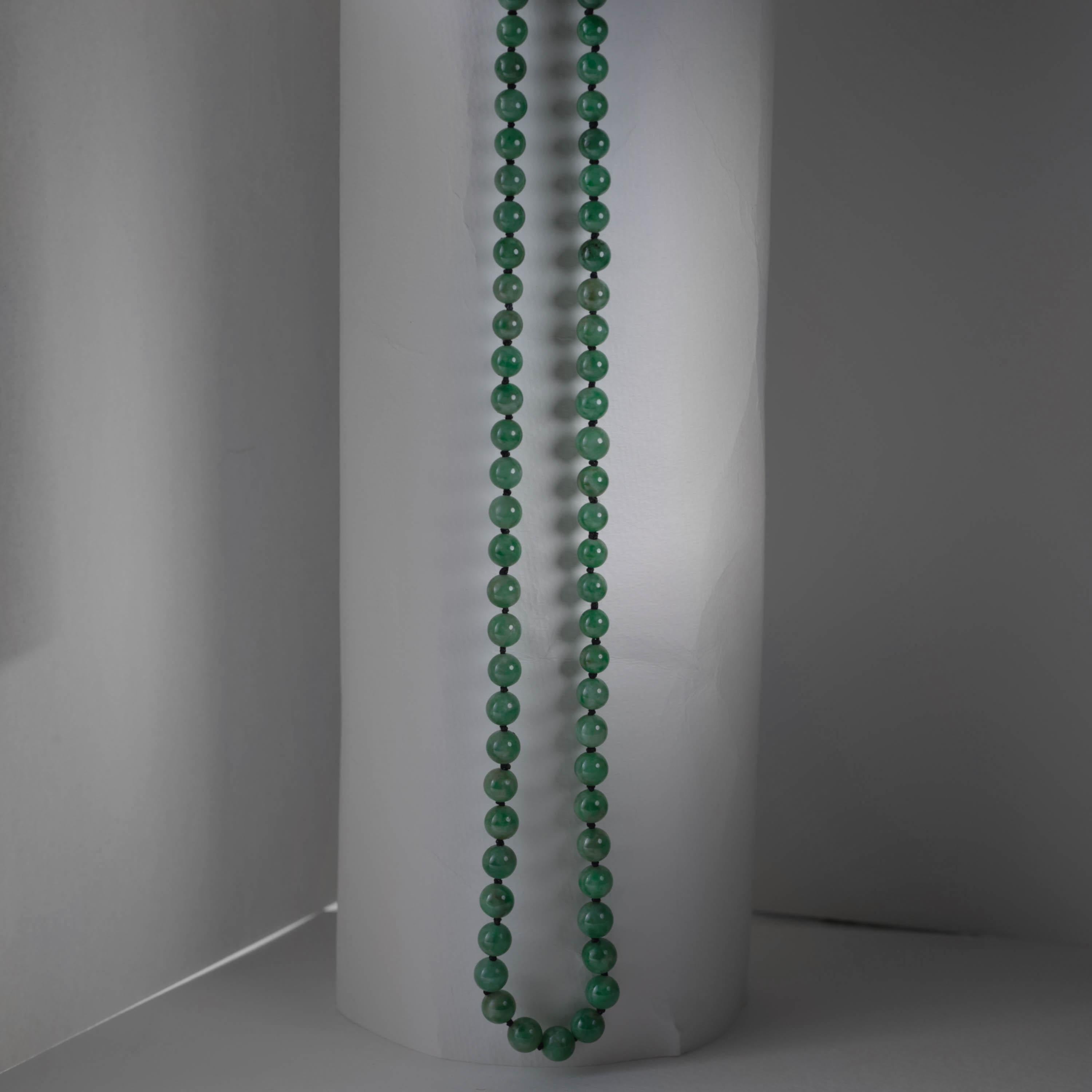 Emerald Green Jade Necklace Certified Untreated, Diamond Clasp, 33