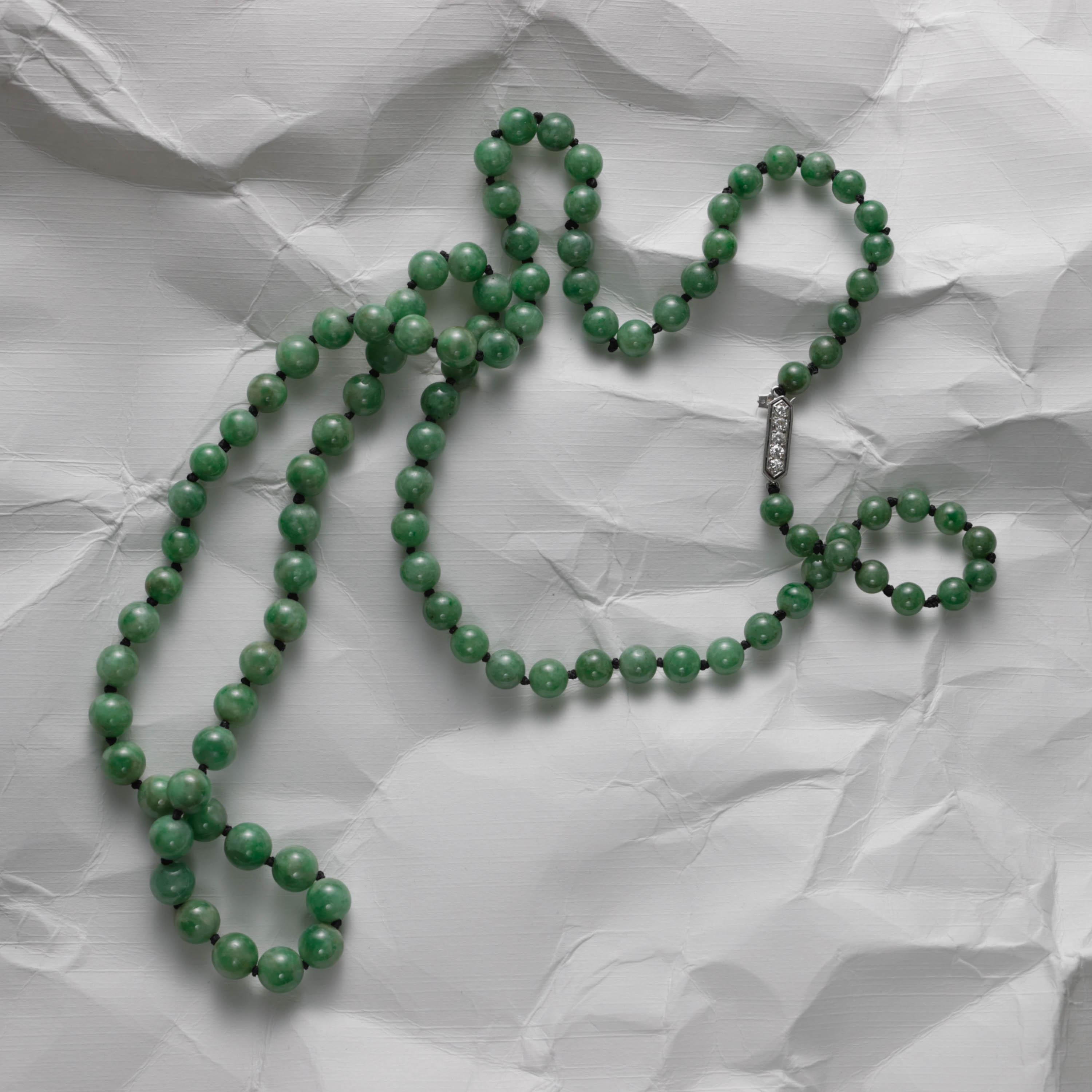 Fine Jadeite Necklace Certified Untreated, Diamond Clasp, 33