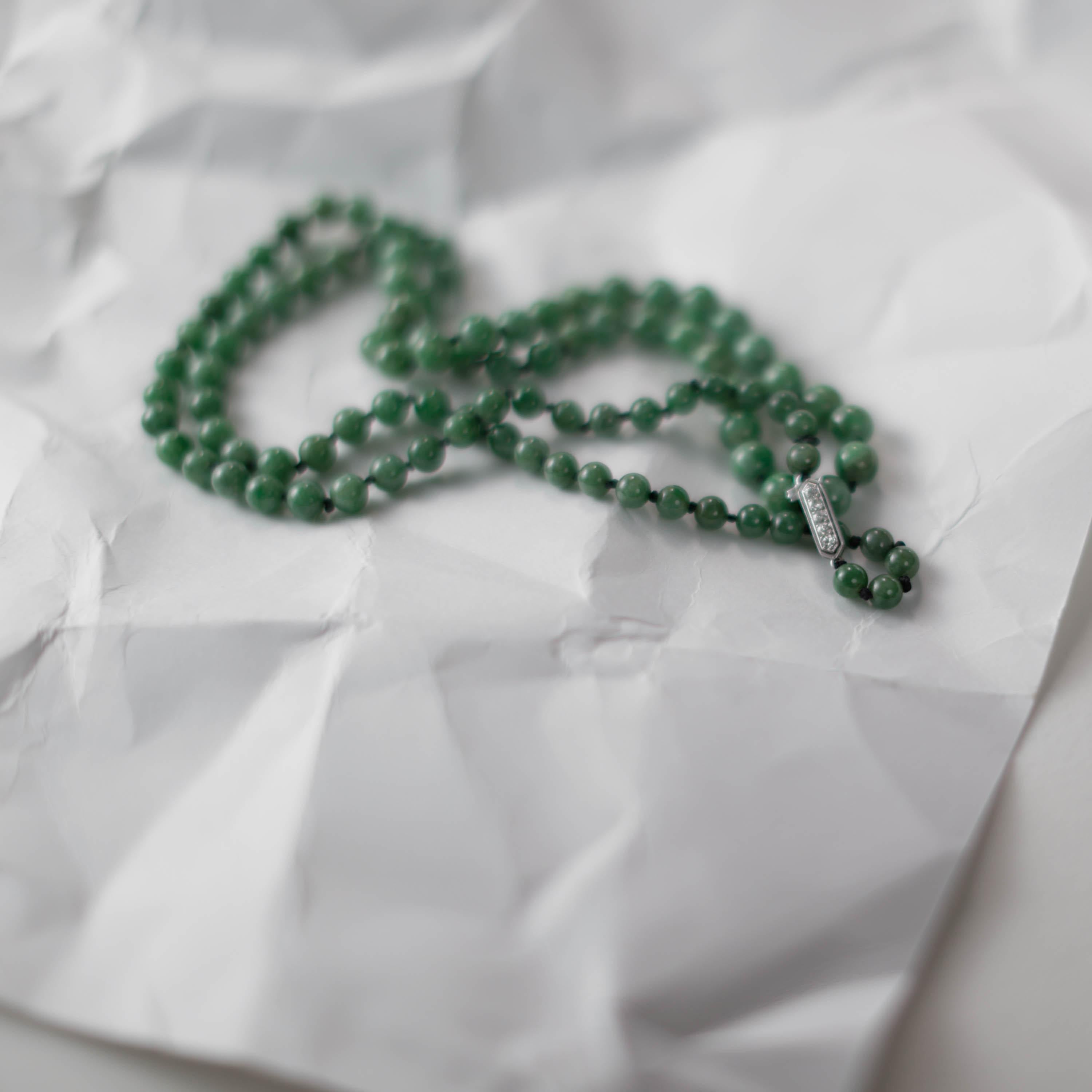 Modern Emerald Green Jade Necklace Certified Untreated, Diamond Clasp, 33