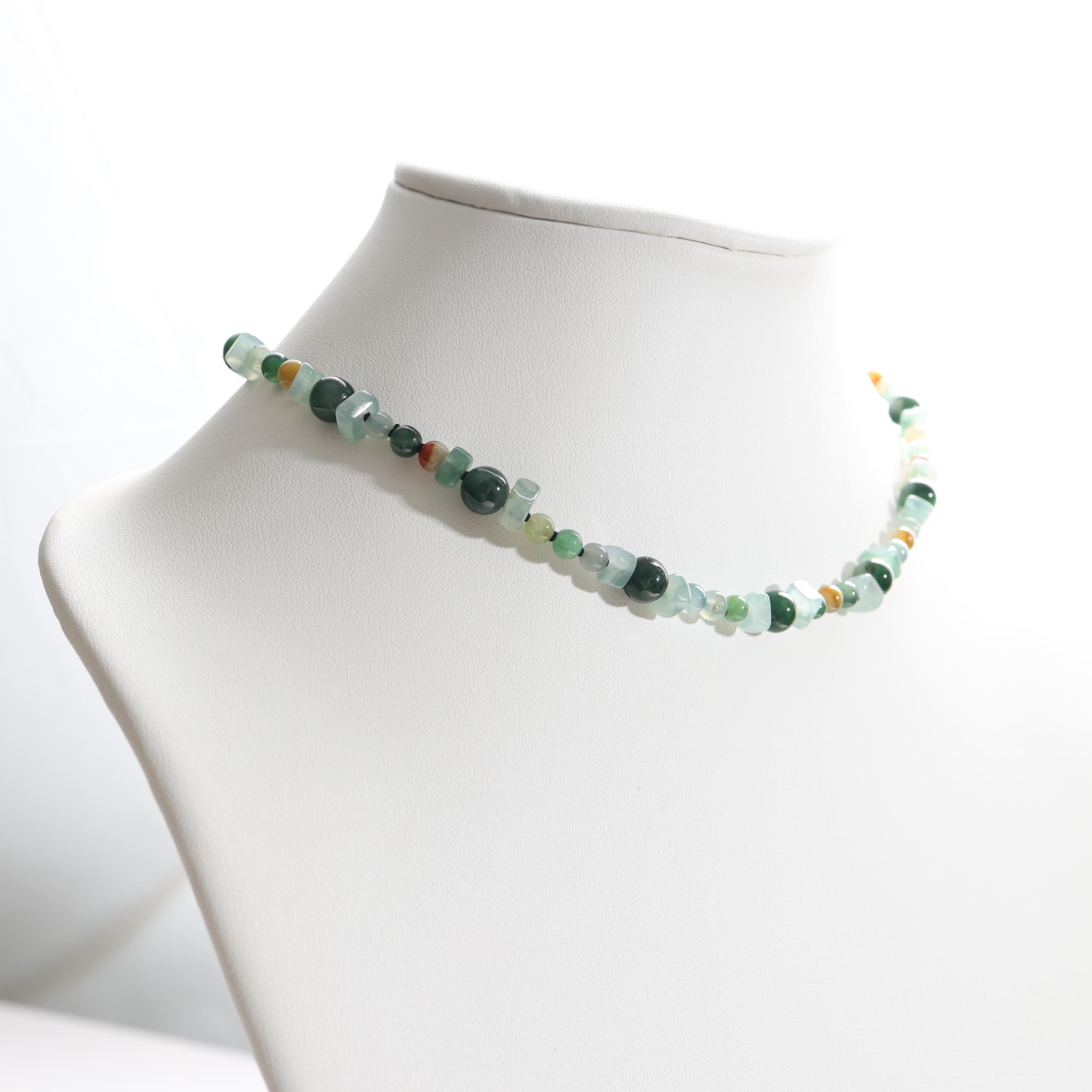 Round Cut Jade Necklace and Beaded Bracelet, Colorful, Unisex, 17