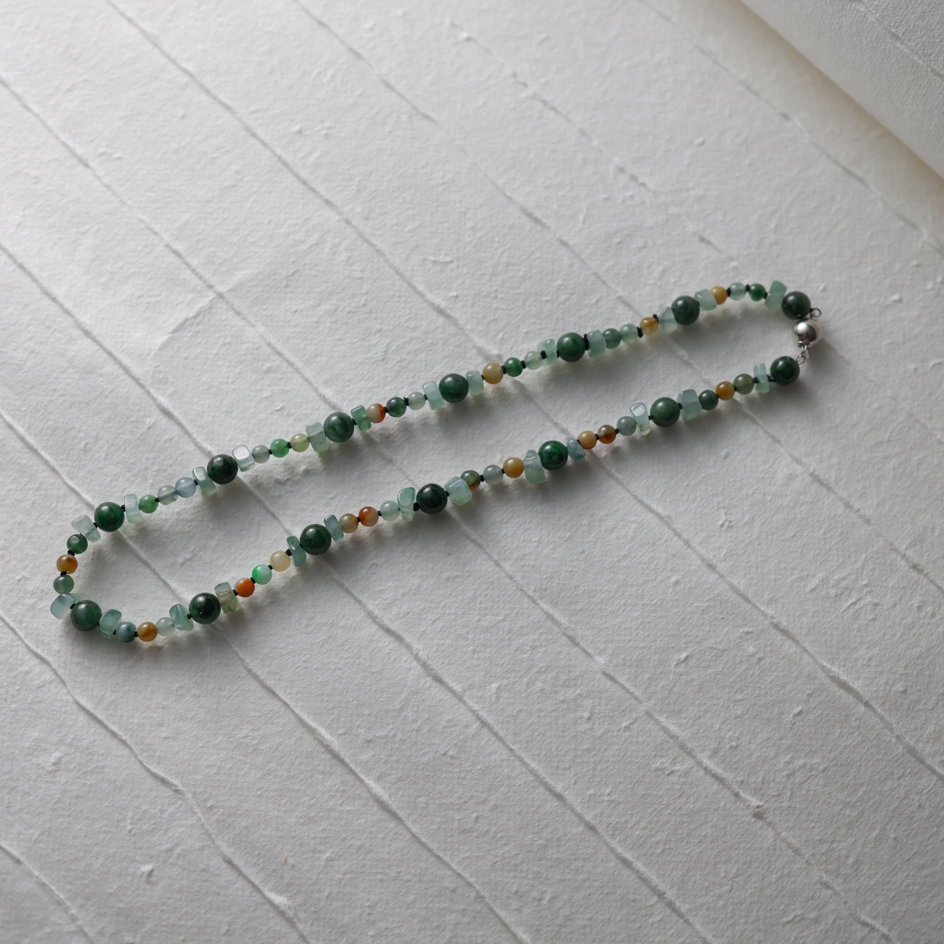 Jade Necklace and Beaded Bracelet, Colorful, Unisex, 17