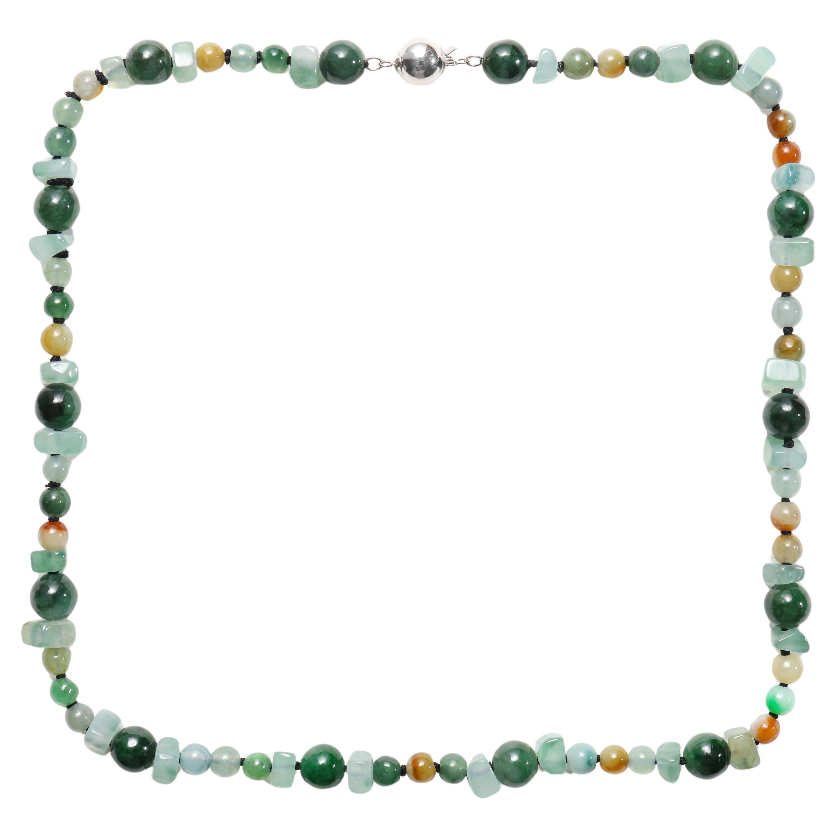 Jade Necklace and Beaded Bracelet, Colorful, Unisex, 17" Certified Untreated