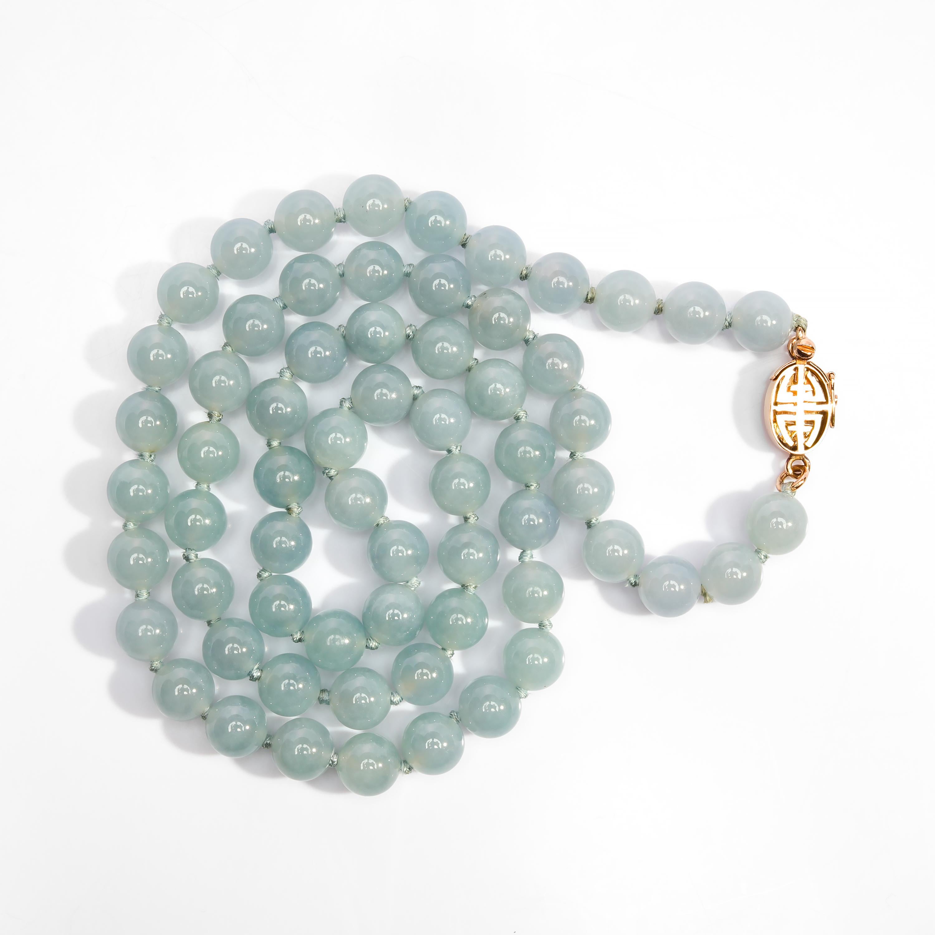 Jade Necklace by Gump's in Rare Glassy Blue In Excellent Condition In Southbury, CT