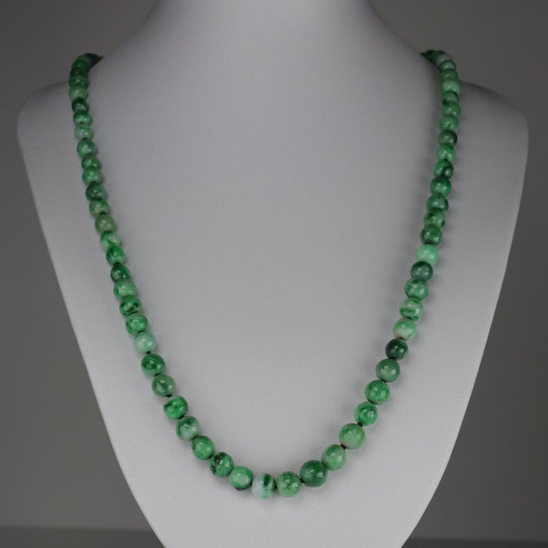 Jade Necklace circa 1930s Variegated Green Certified Untreated For Sale ...