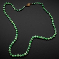 Jade Necklace circa 1930s Variegated Green Certified Untreated