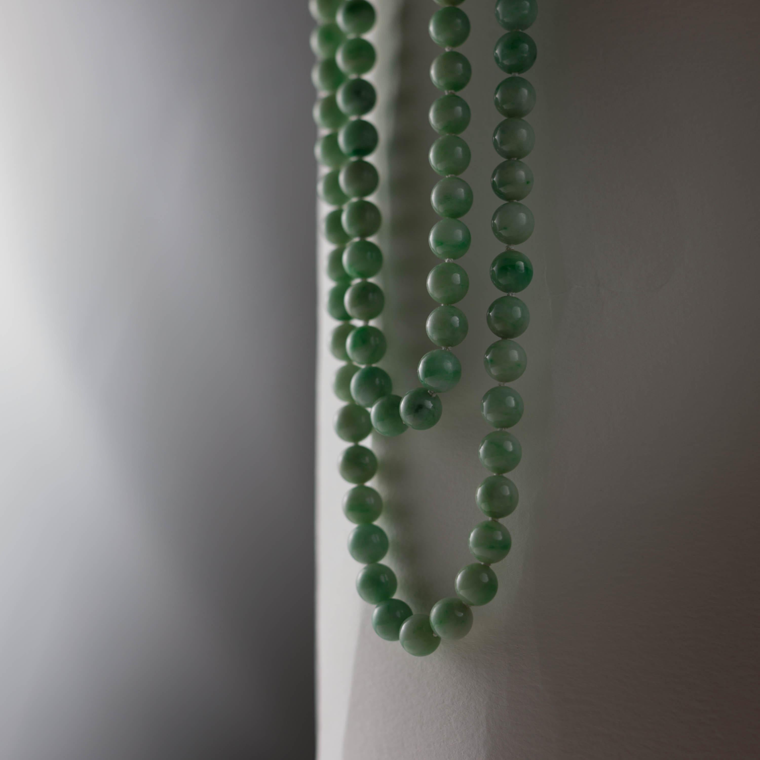 Jade Necklace Double Necklace Certified Untreated Midcentury 9.5mm 20