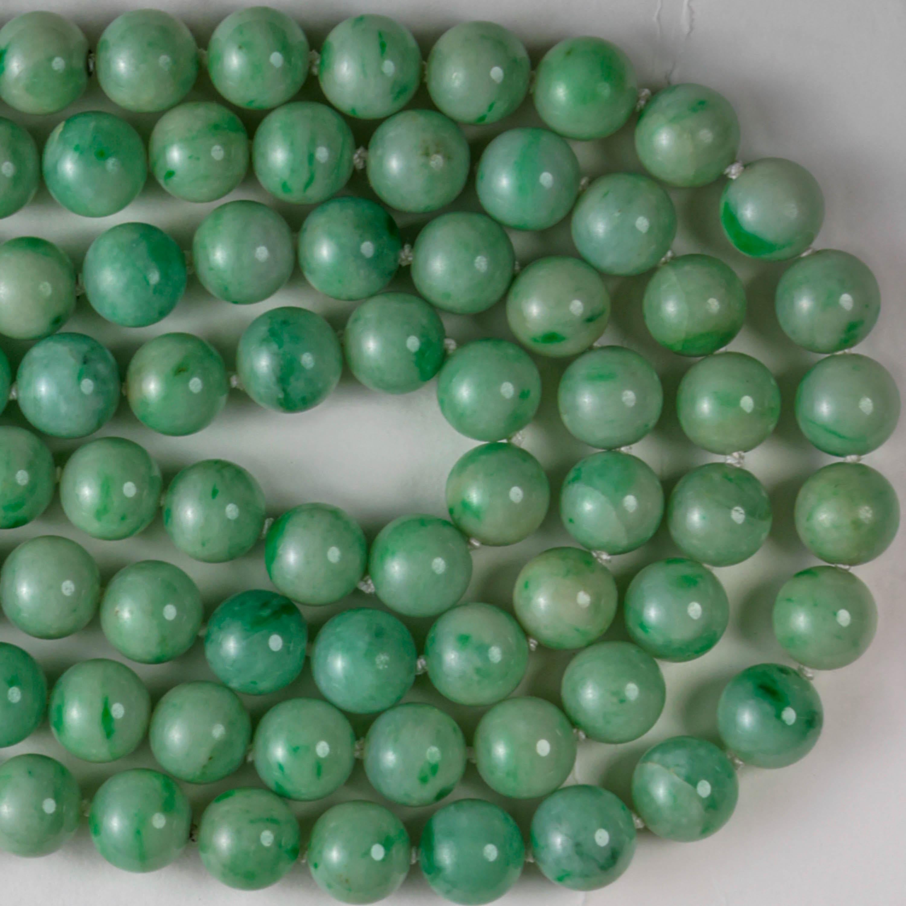 Jade Necklace Double Necklace Certified Untreated Midcentury 9.5mm 20