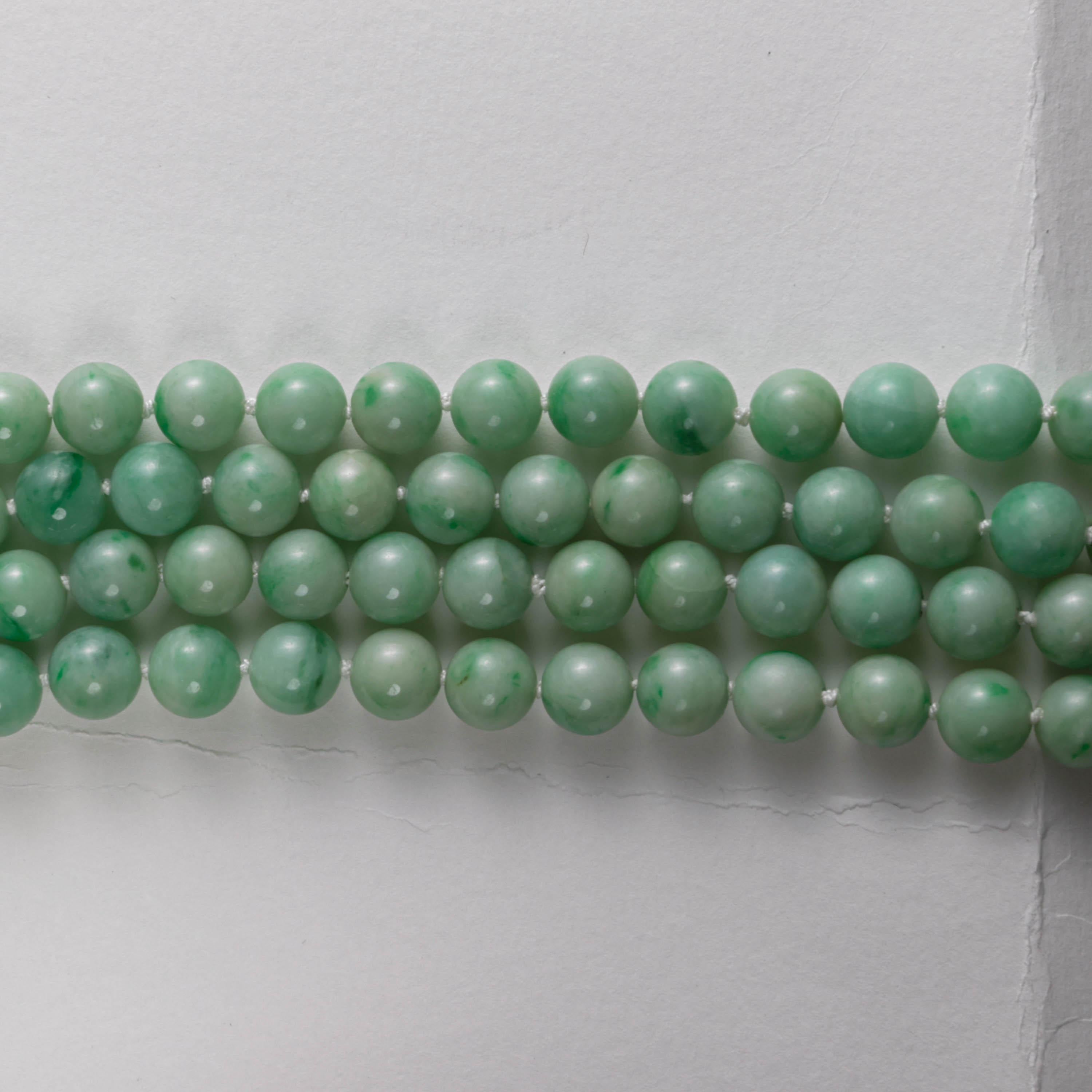 Jade Halskette Doppelhalskette zertifizierte unbehandelte Mitte des Jahrhunderts 9,5 mm 20