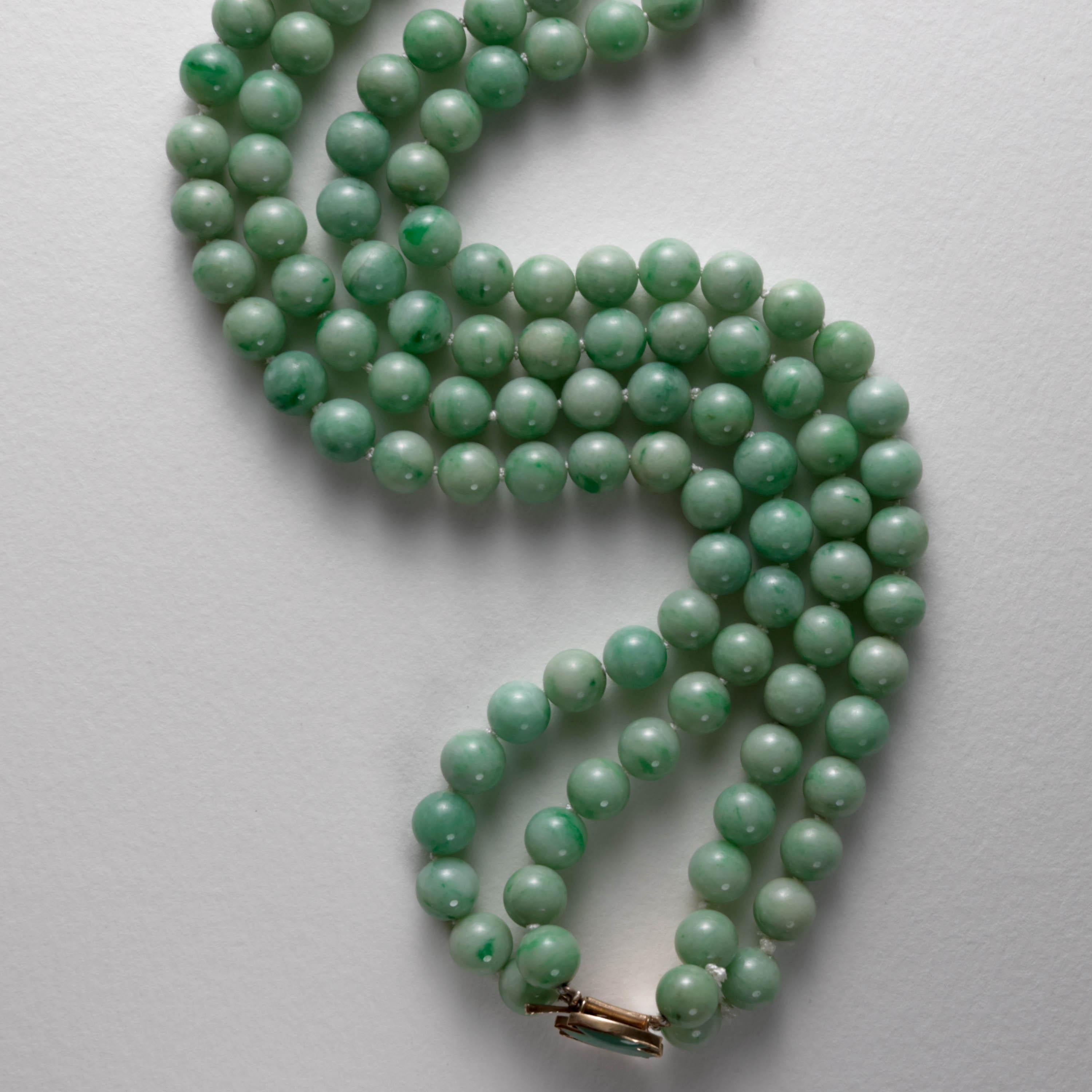 Jade Necklace Double Necklace Certified Untreated Midcentury 9.5mm 20