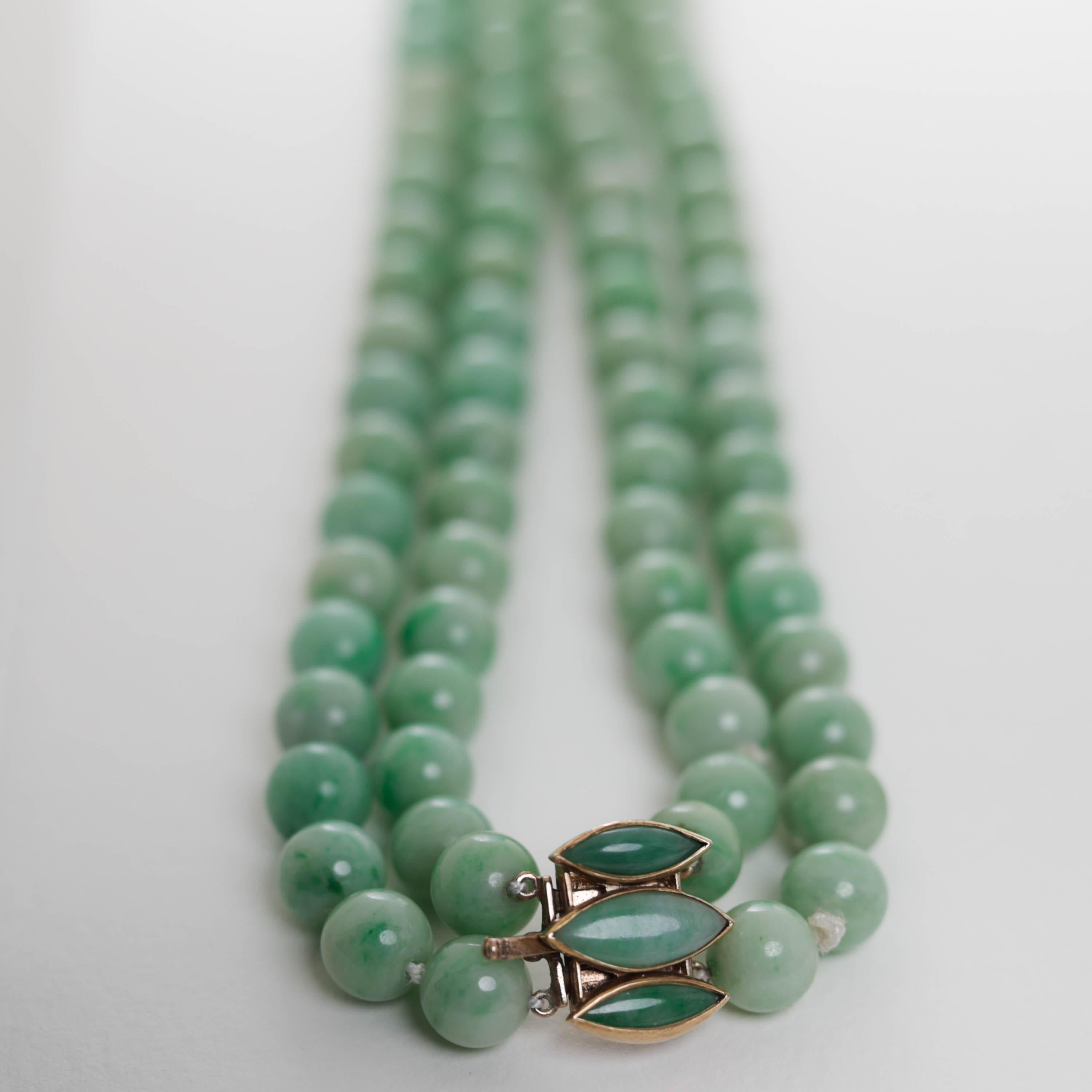 Modern Jade Necklace Double Necklace Certified Untreated Midcentury 9.5mm 20