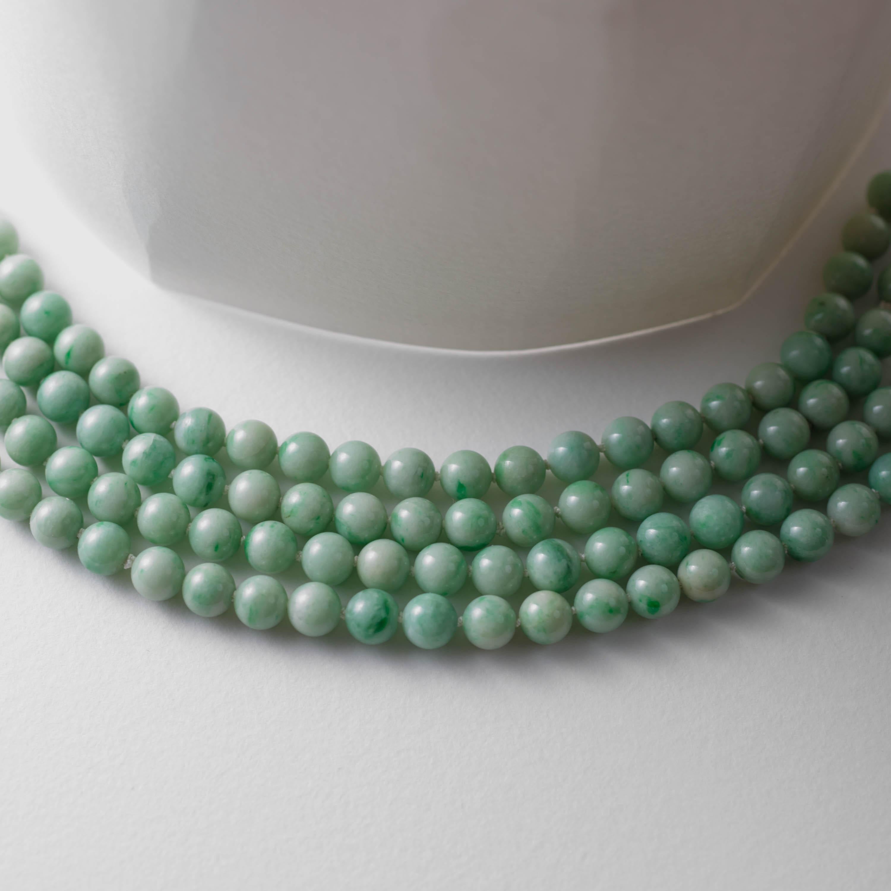 Bead Jade Necklace Double Necklace Certified Untreated Midcentury 9.5mm 20