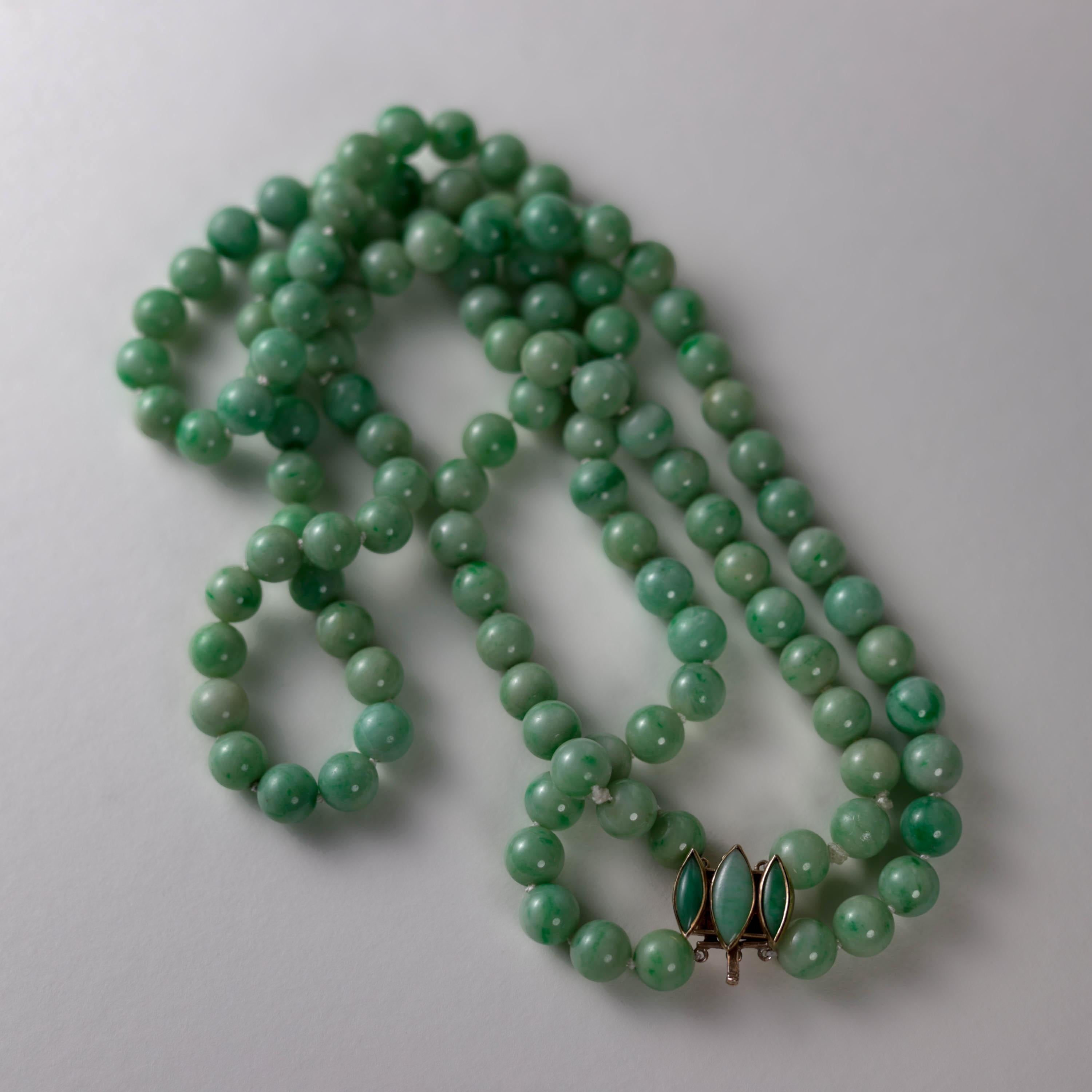 Jade Necklace Double Necklace Certified Untreated Midcentury 9.5mm 20