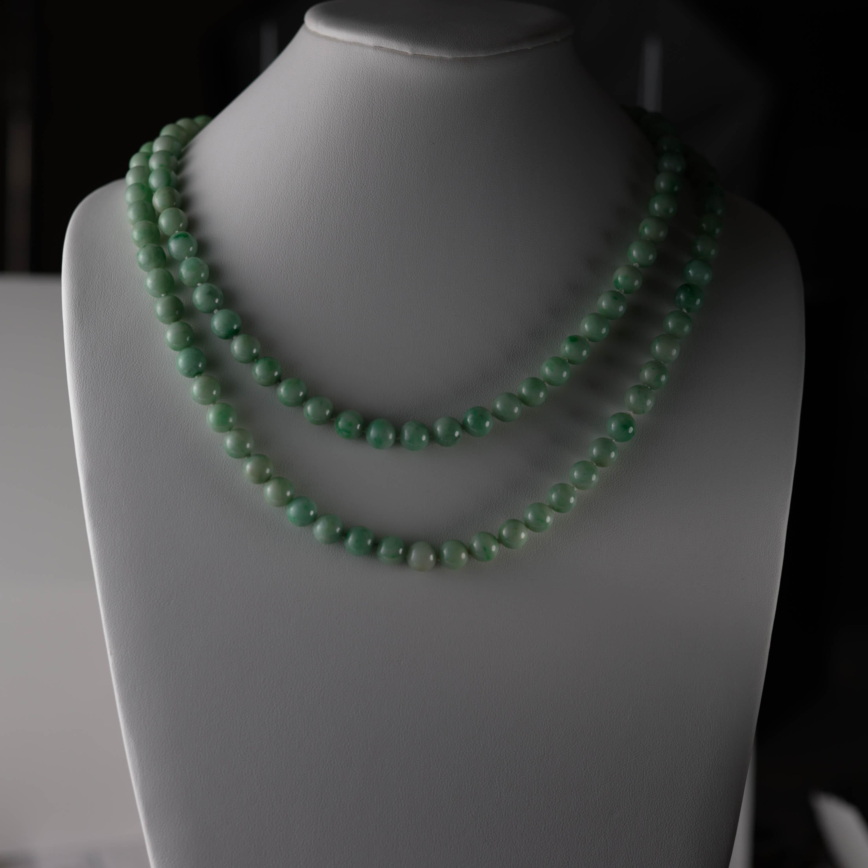 Women's or Men's Jade Necklace Double Necklace Certified Untreated Midcentury 9.5mm 20