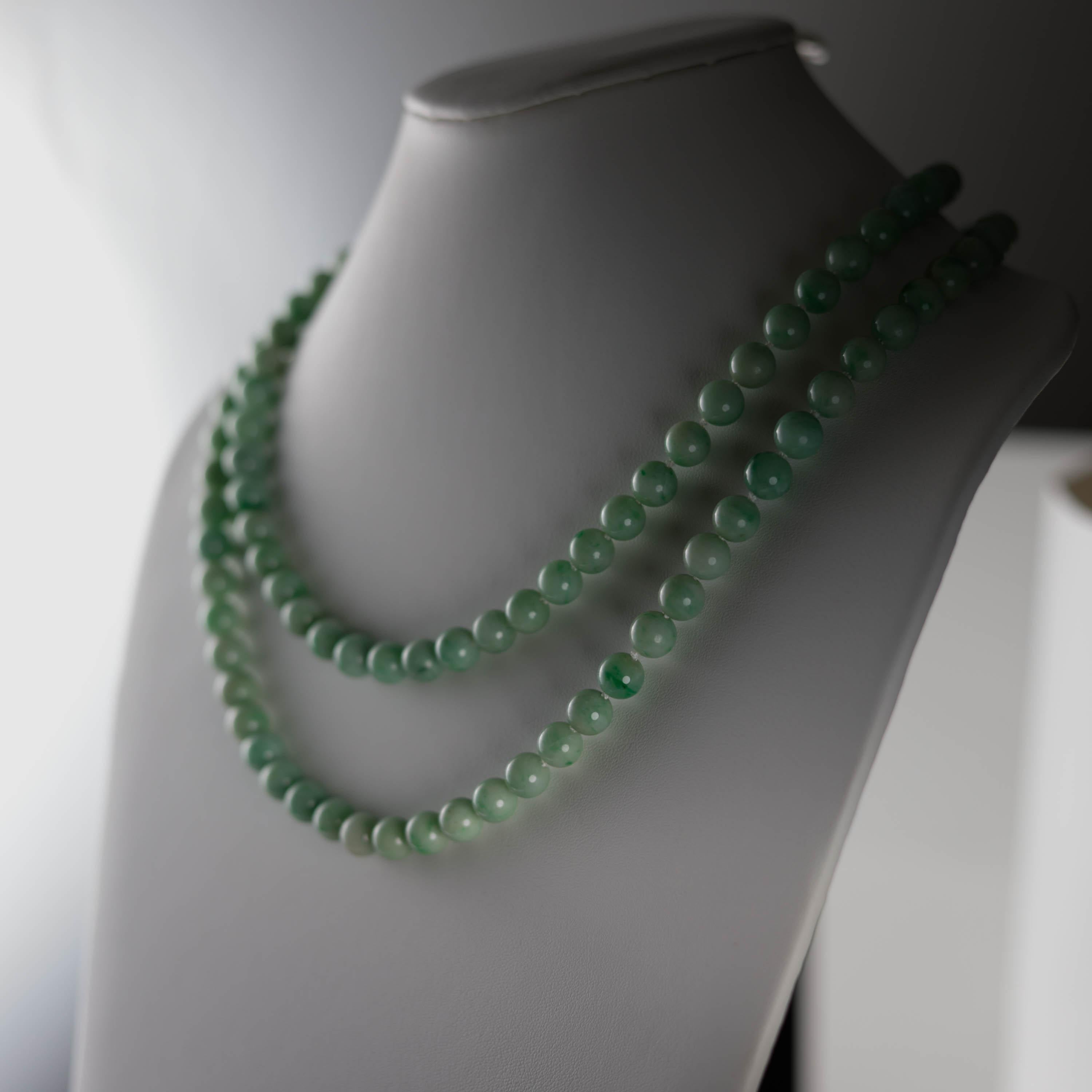 Jade Necklace Double Necklace Certified Untreated Midcentury 9.5mm 20