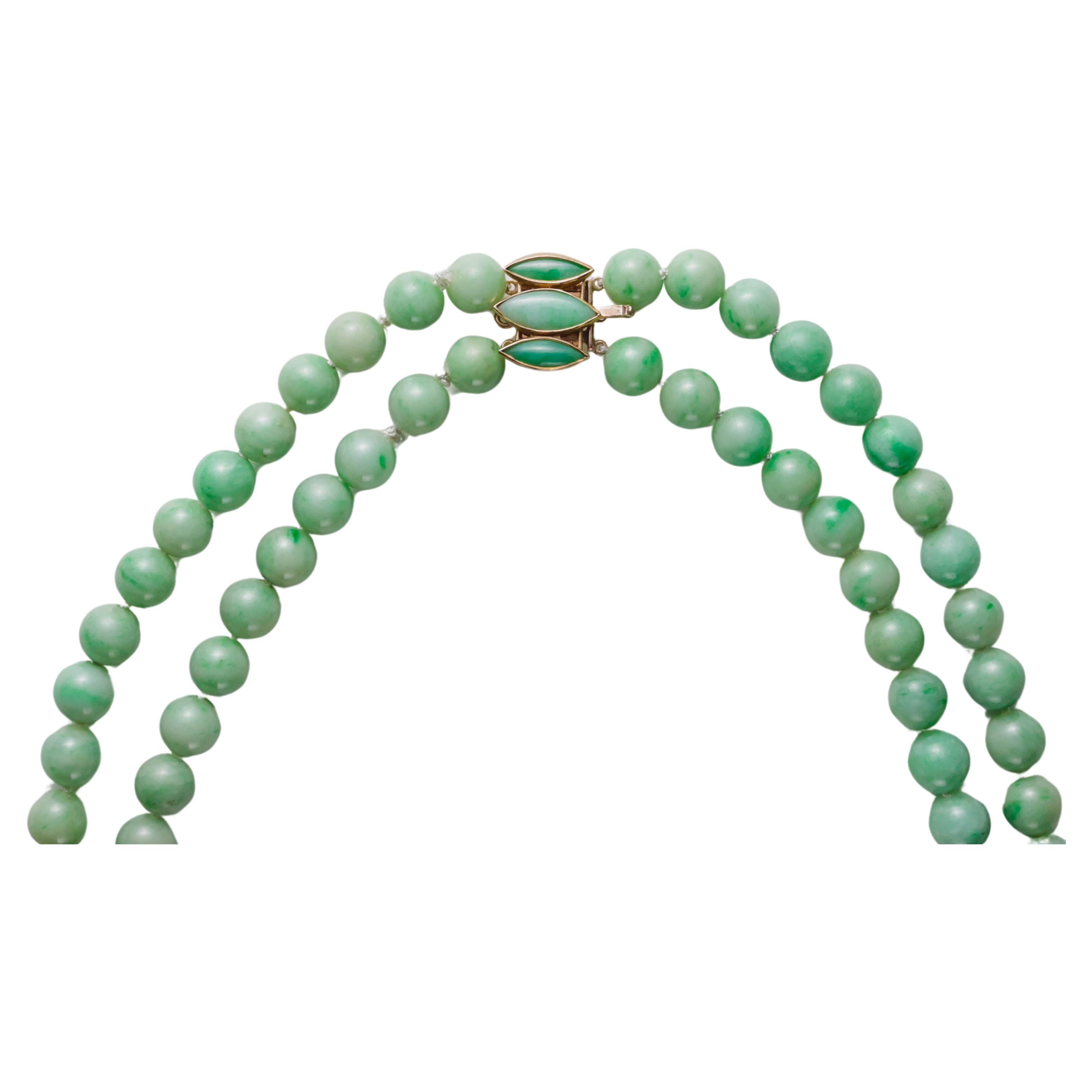 Jade Halskette Doppelhalskette zertifizierte unbehandelte Mitte des Jahrhunderts 9,5 mm 20" & 24" im Angebot