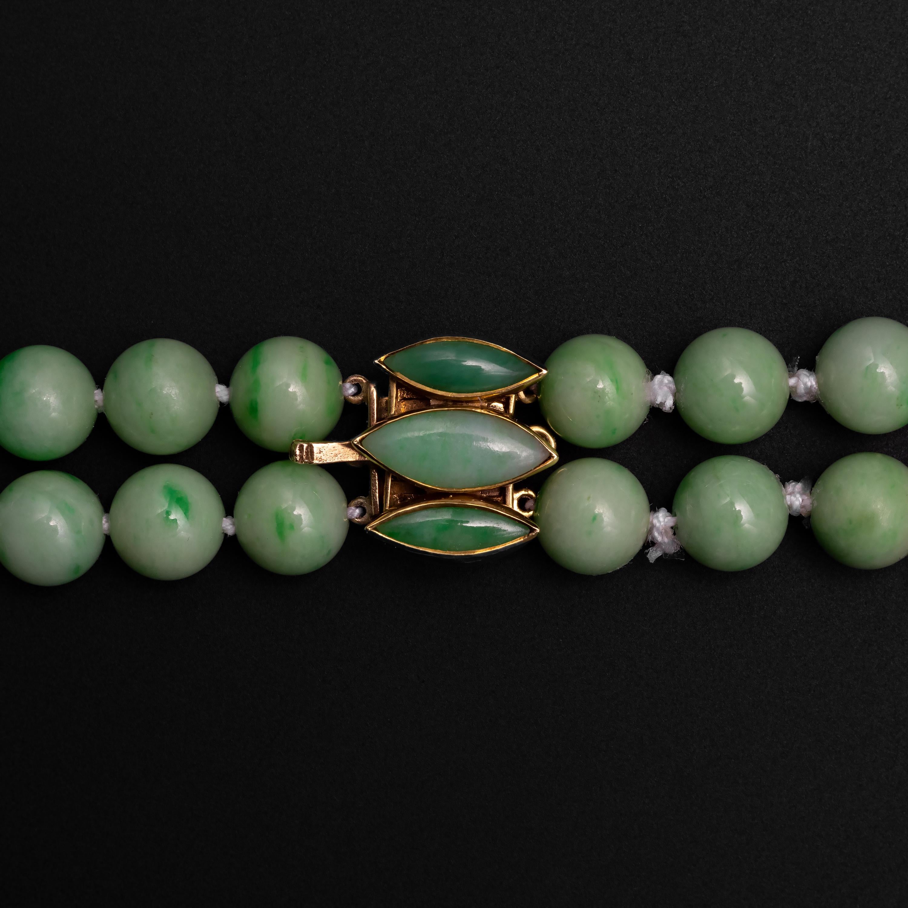 Bead Jade Necklace Double Strand Substantial Necklace Certified Untreated Midcentury