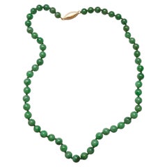 Jade Necklace Emerald Green Certified Untreated Jadeite Vintage, circa 1970s