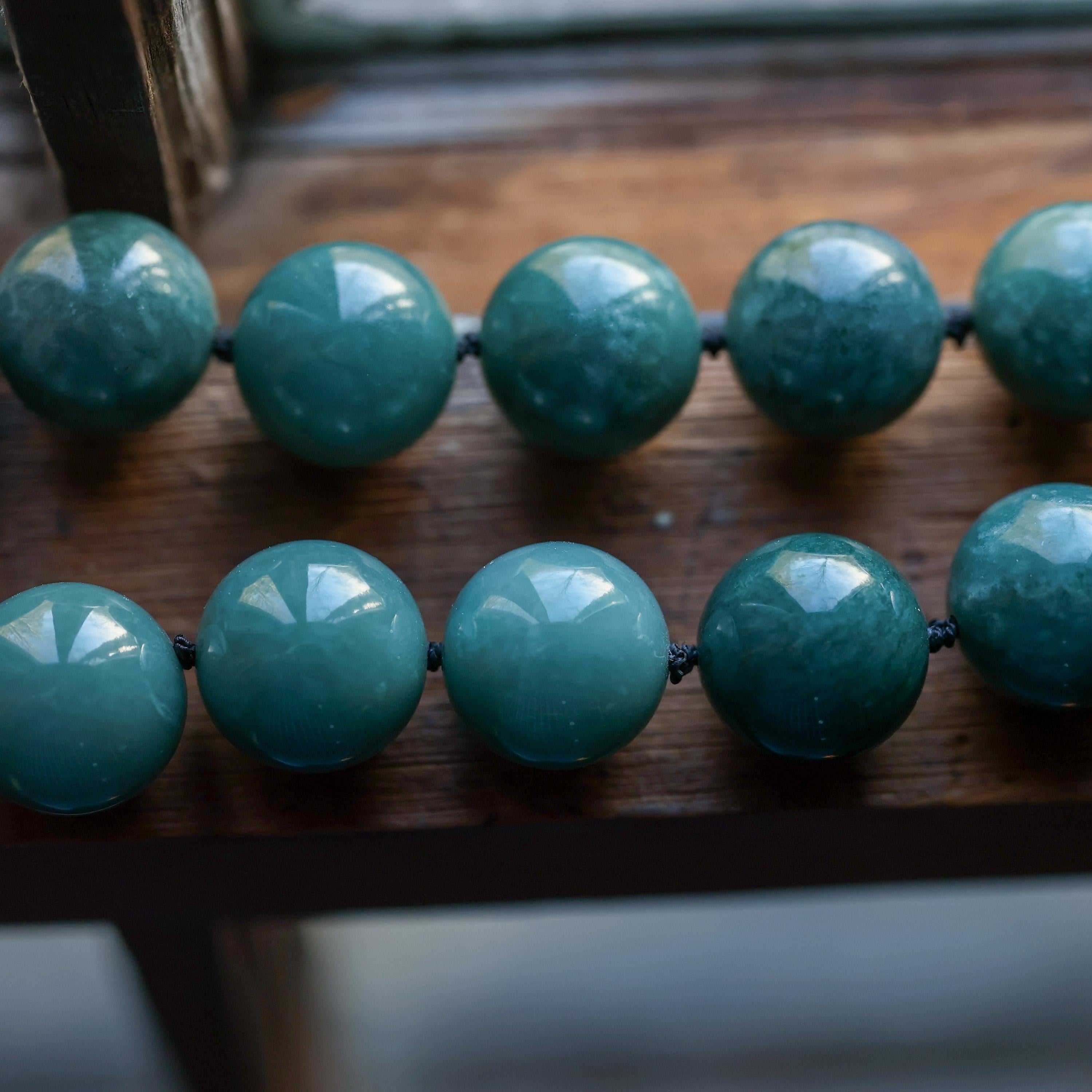 Artisan Jade Necklace Featuring Huge Bluish-Green Beads Certified Untreated