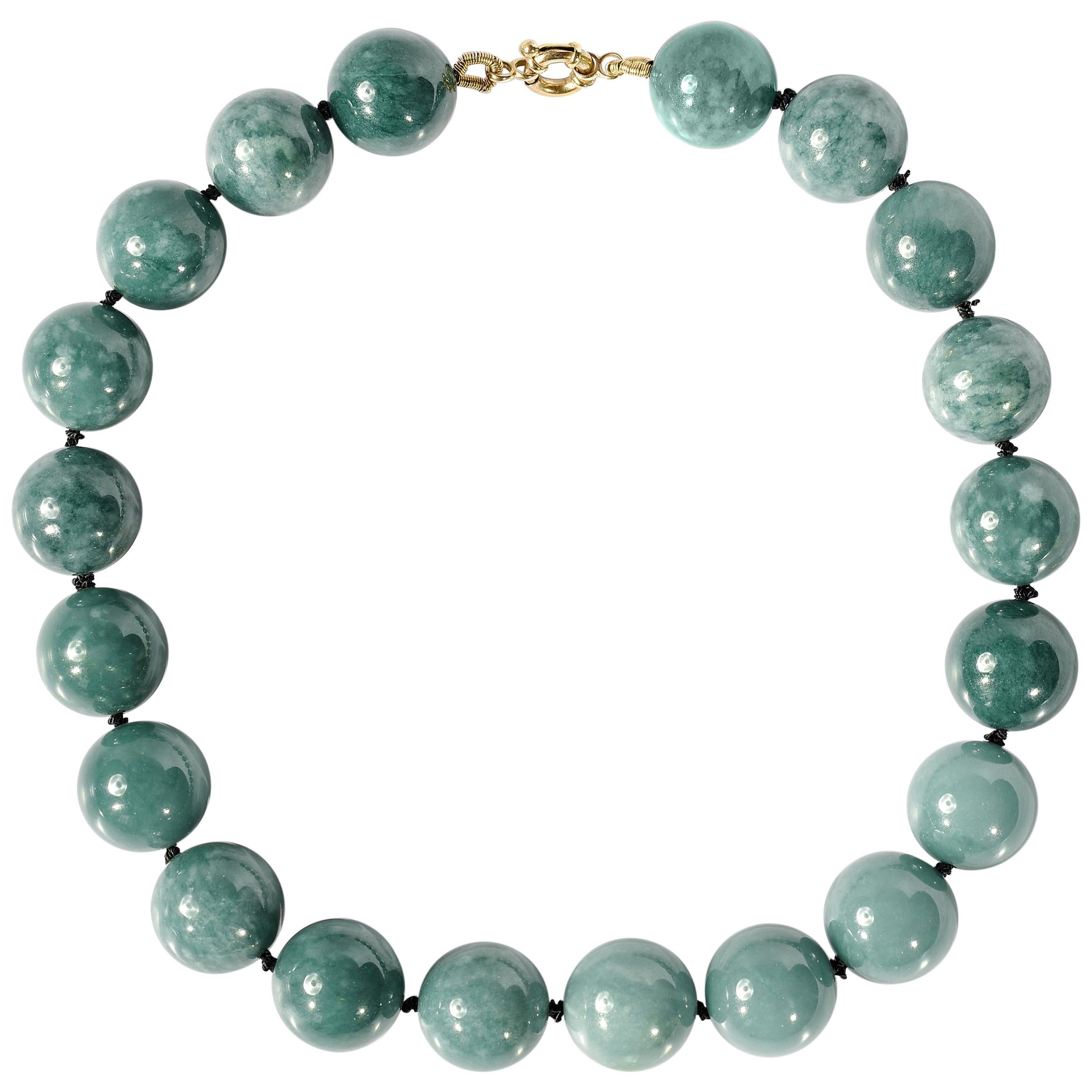 Jade Necklace Featuring Huge Bluish-Green Beads Certified Untreated