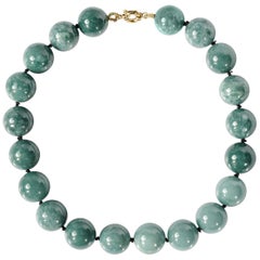 Jade Necklace Featuring Huge Bluish-Green Beads Certified Untreated