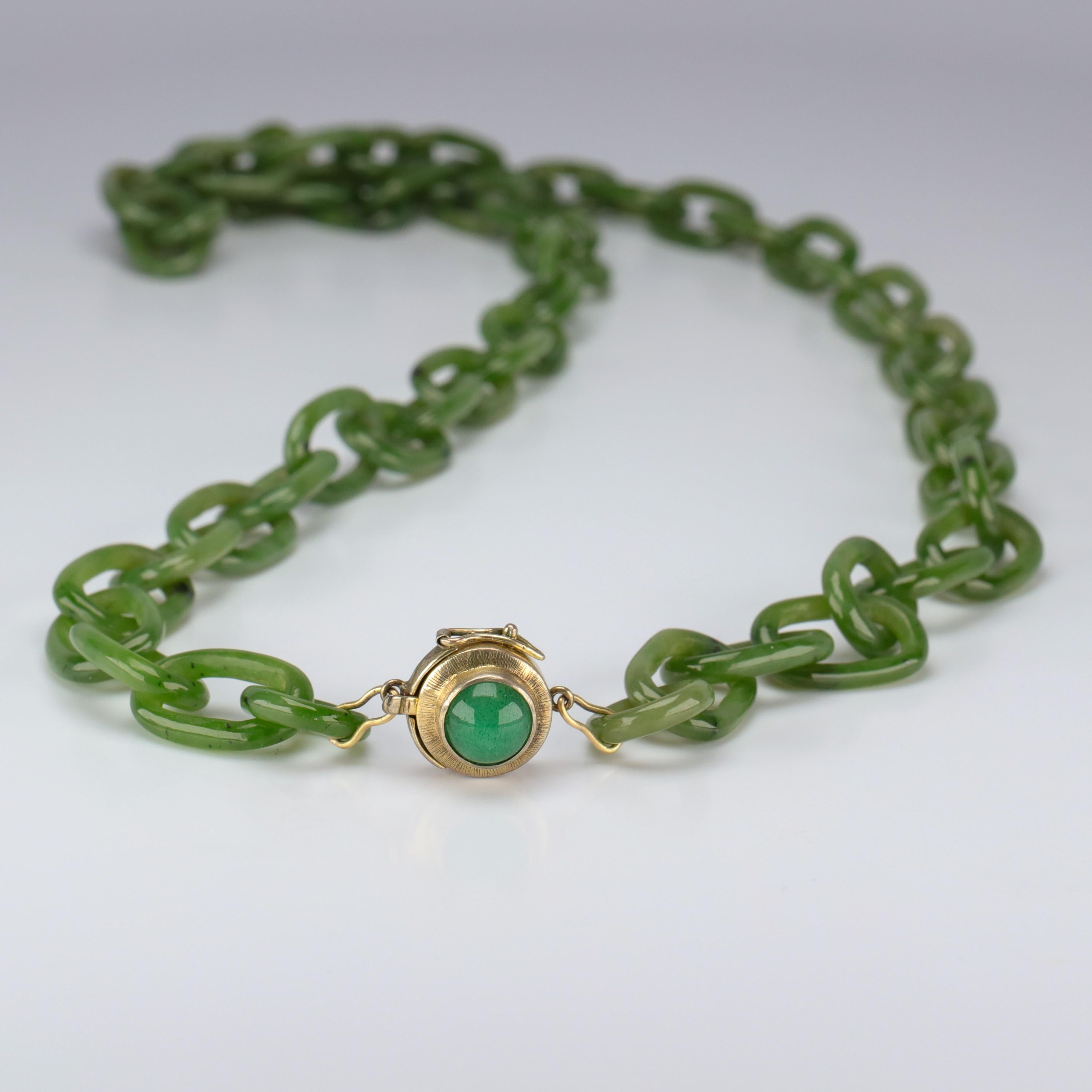 Women's or Men's Jade Necklace Hand Carved Chain from One Piece of Stone, circa 1935