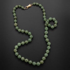 Jade Necklace Mid-Century Watery Sage Green Certified Untreated