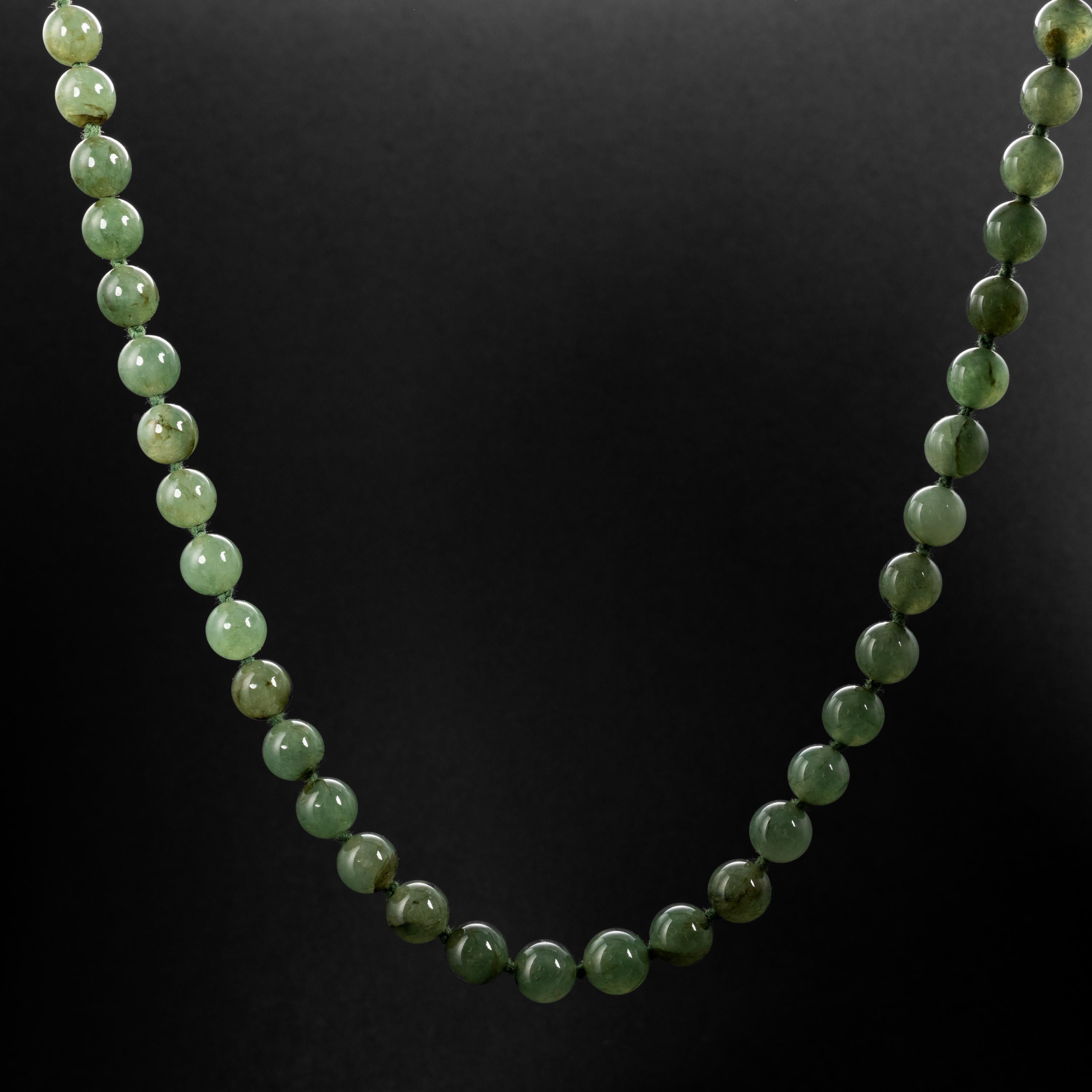 Bead Jade Necklace Mid-Century Watery Sage Green Certified Untreated