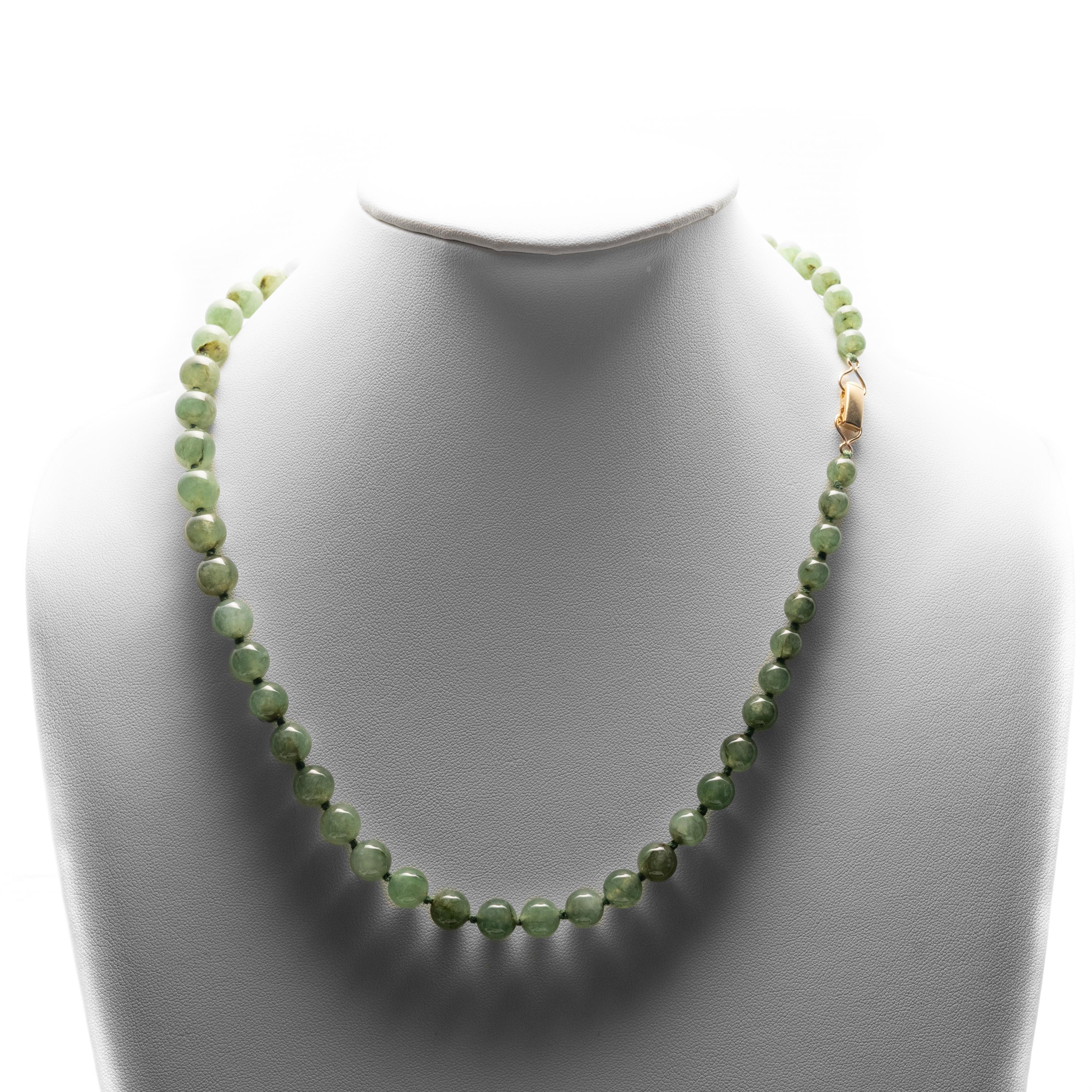 Women's or Men's Jade Necklace Mid-Century Watery Sage Green Certified Untreated