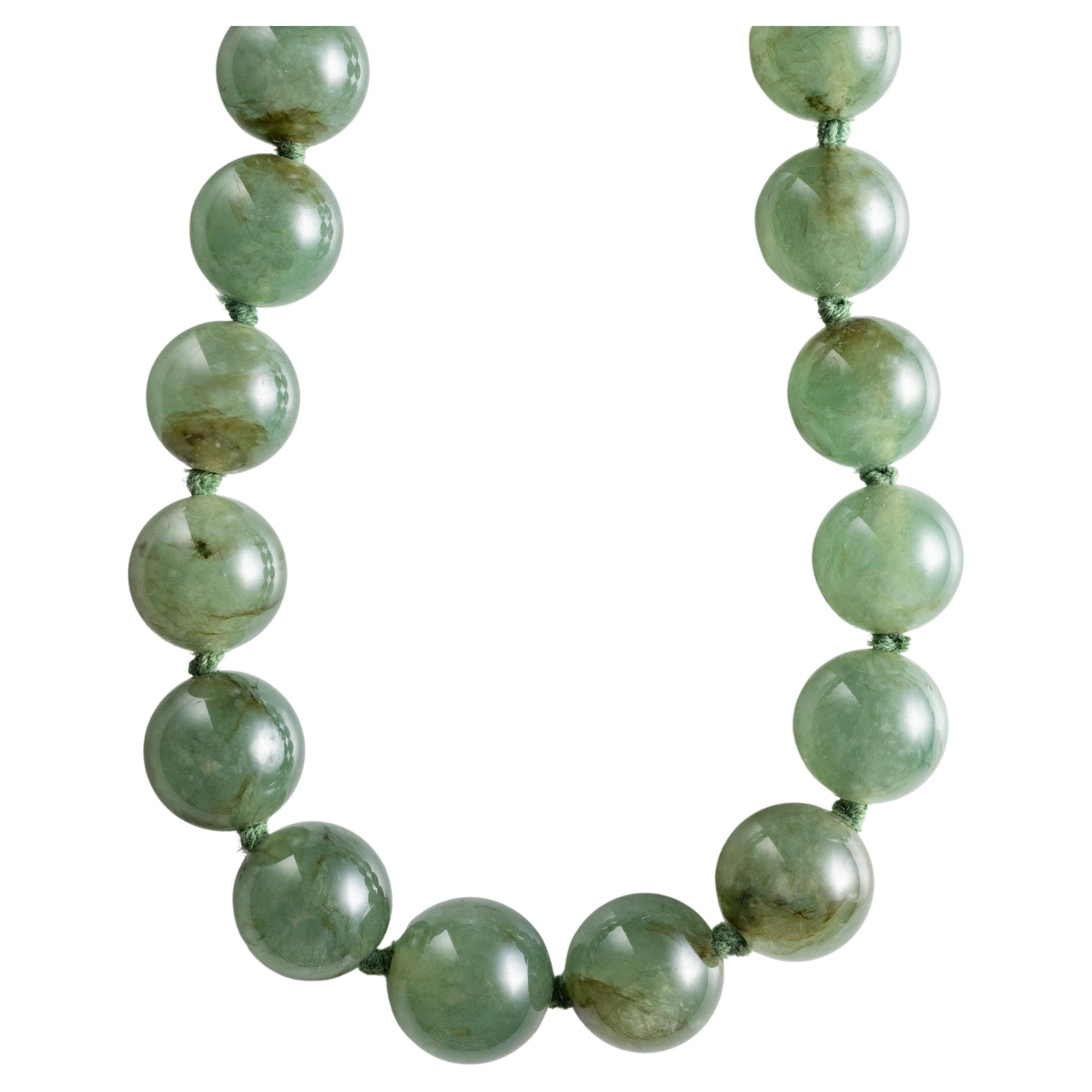 Jade Necklace Mid-Century Watery Sage Green Certified Untreated