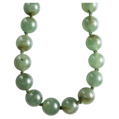 Vintage Jade Necklace Mid-Century Watery Sage Green Certified Untreated