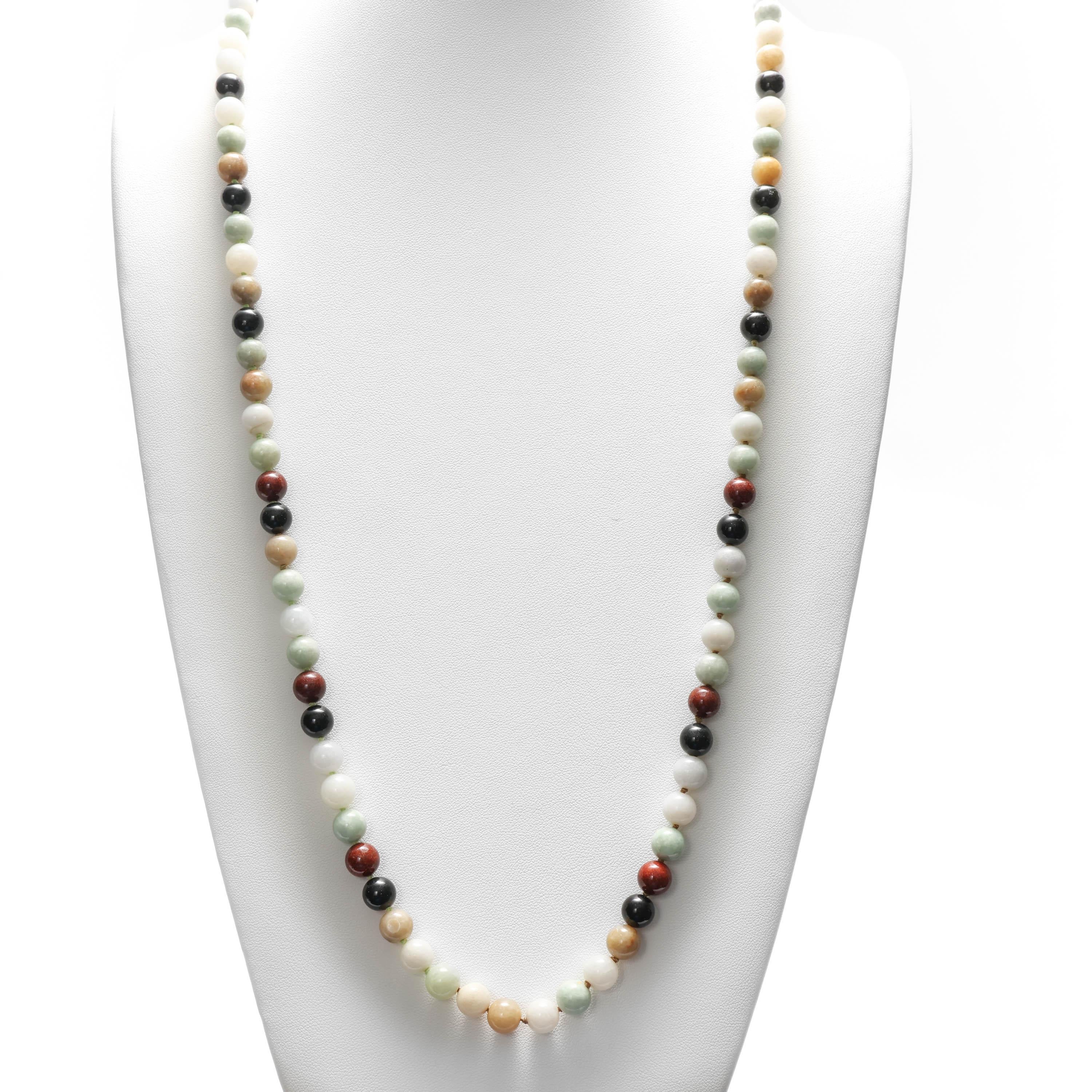 Women's or Men's Jade Necklace Midcentury Muted Multicolor 35