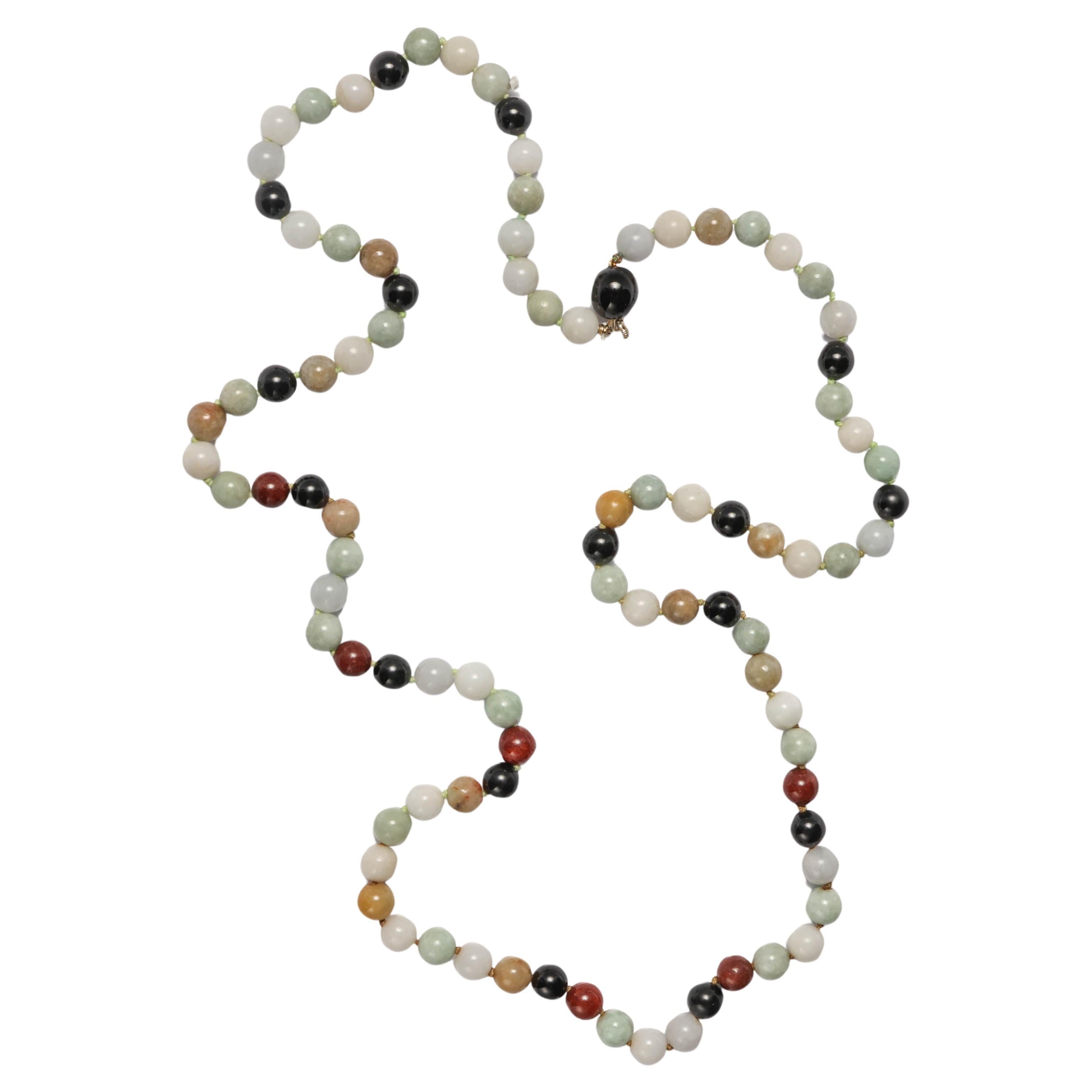 Jade Necklace Midcentury Muted Multicolor 35" Certified Untreated, Italian For Sale