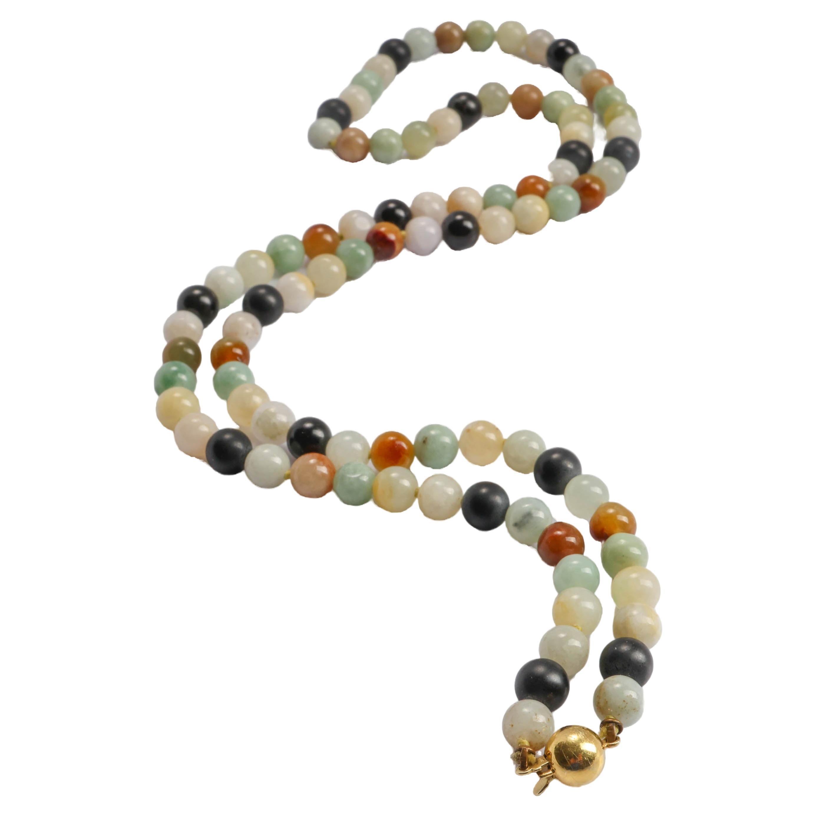Jade Necklace Multicolor High Translucency Midcentury Certified Untreated 25" For Sale