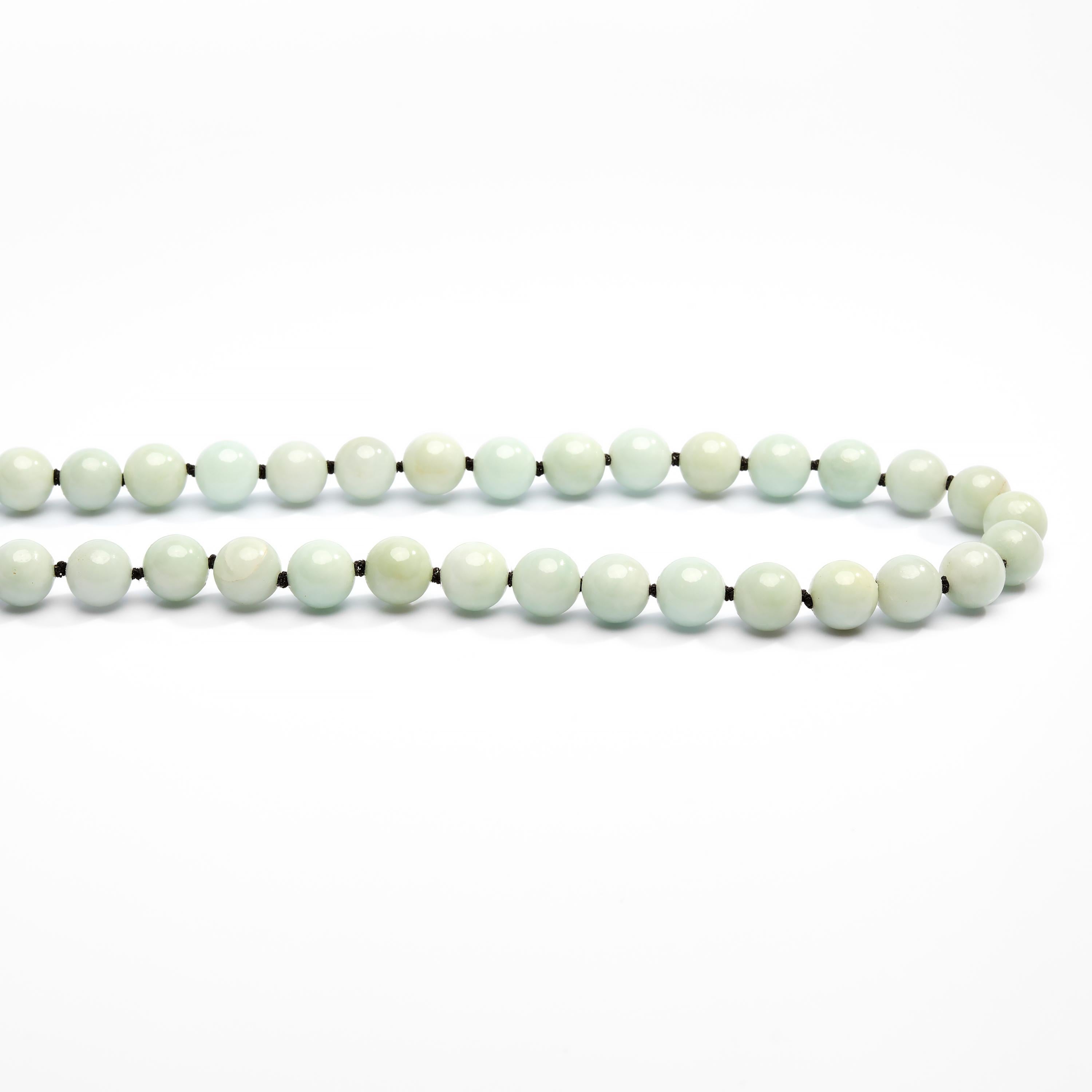 Bead Jade Necklace of Soft Bluish-Green Jadeite is Unexpectedly Sublime